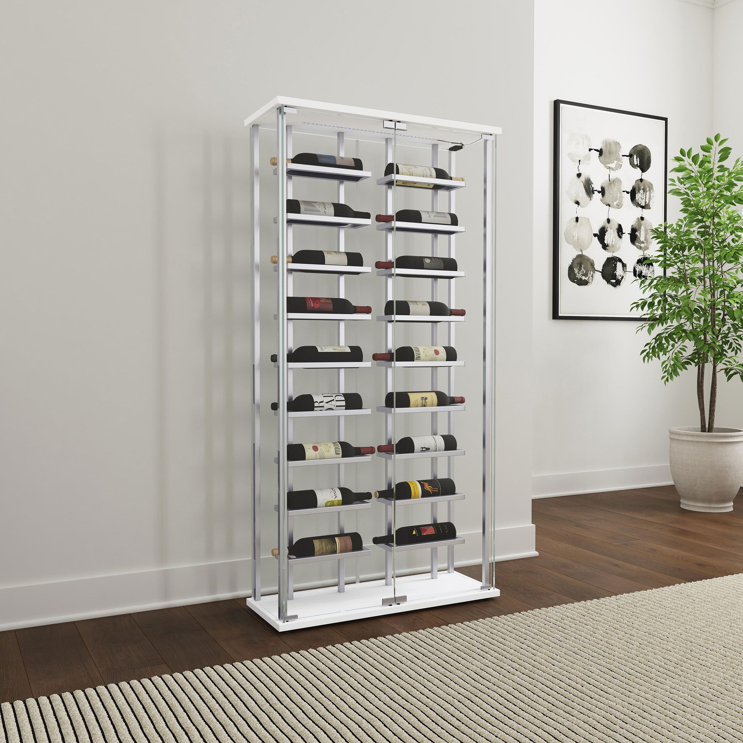 Montara Tempered Glass Wine Storage LED Curio Cabinet Chrome — view 2