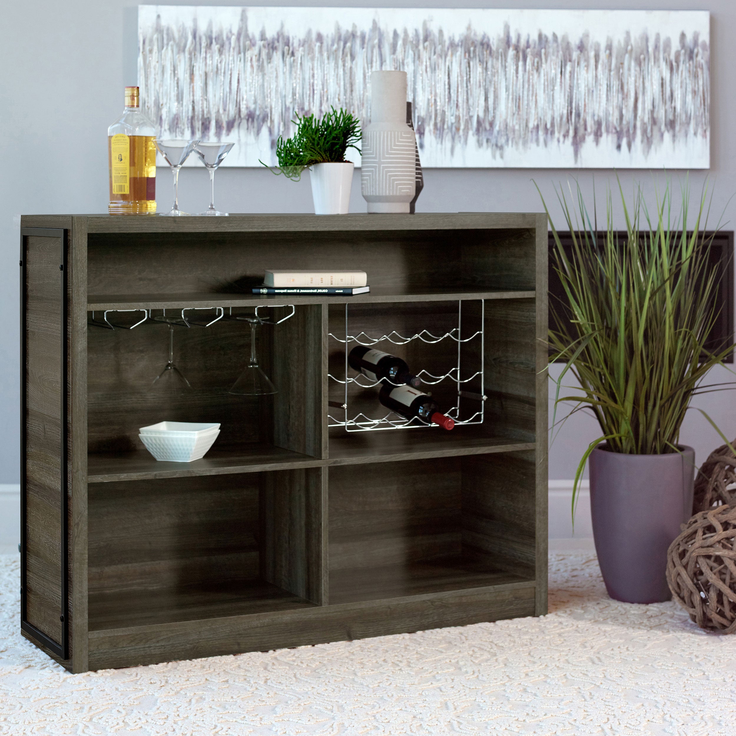 Joe 5-shelf Composite Wood Home Bar Wine Cabinet Aged Oak — view 3