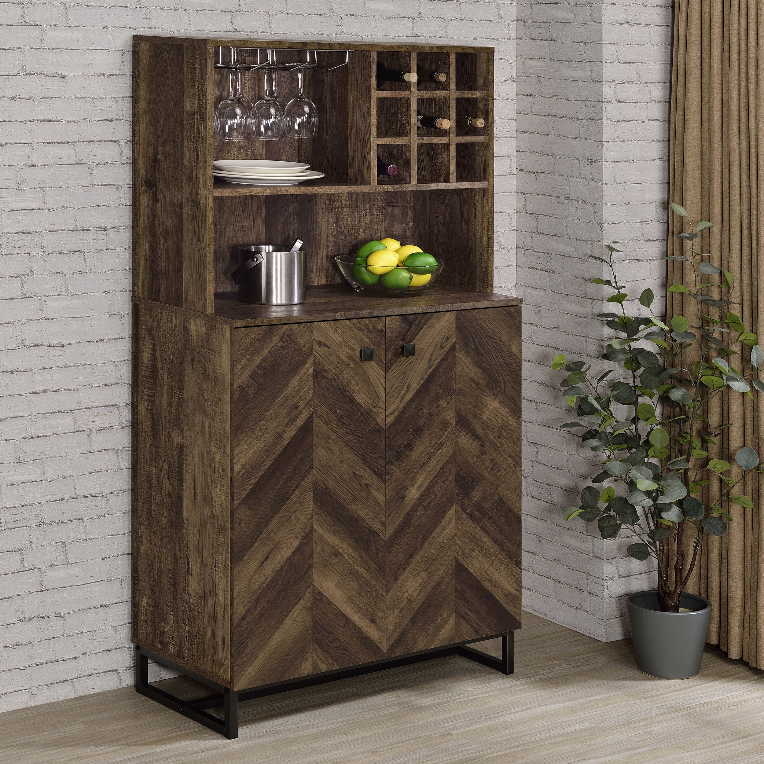 Mendoza 2-door Home Bar Cabinet Wine Storage Rustic Oak — view 2