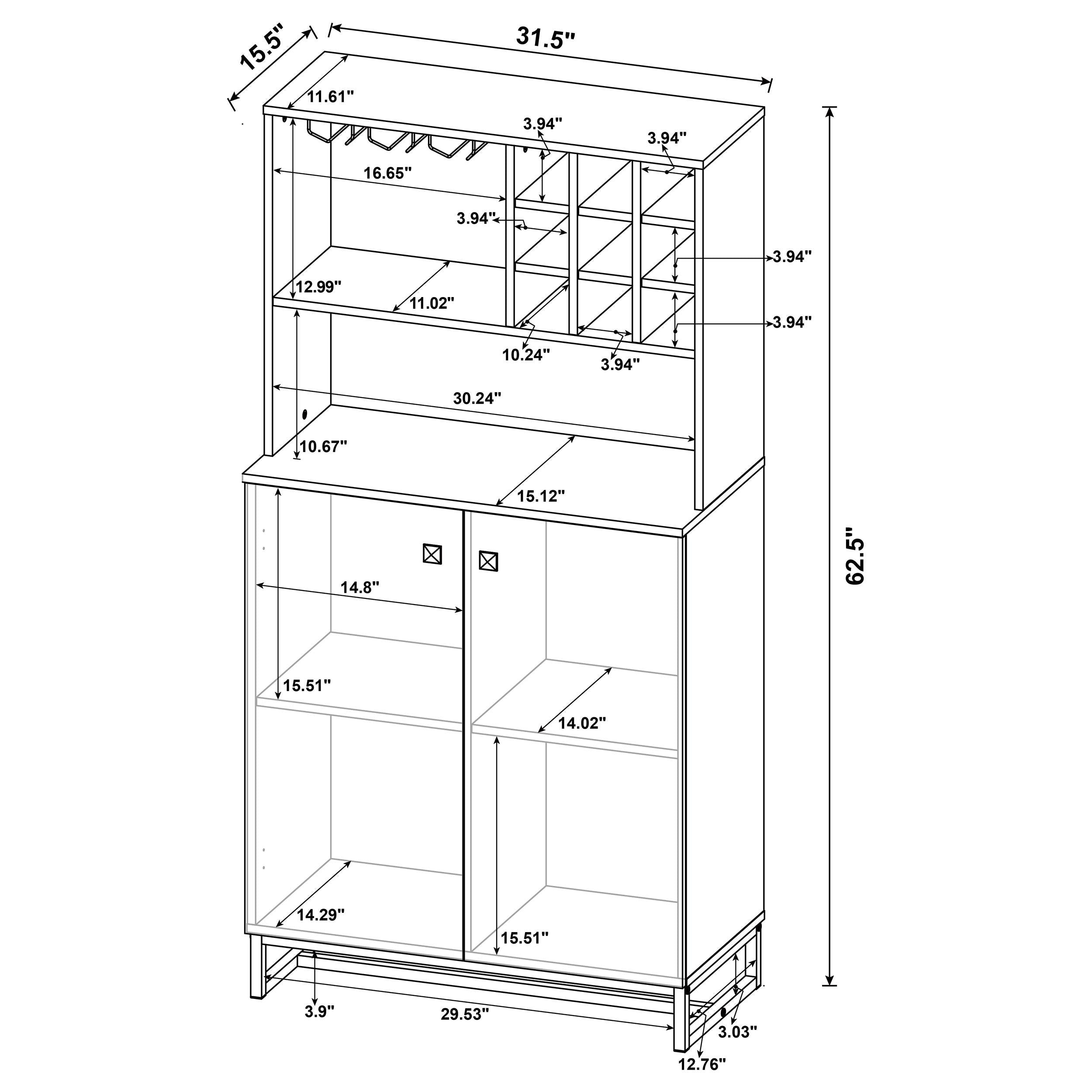 Mendoza 2-door Home Bar Cabinet Wine Storage Rustic Oak — view 13