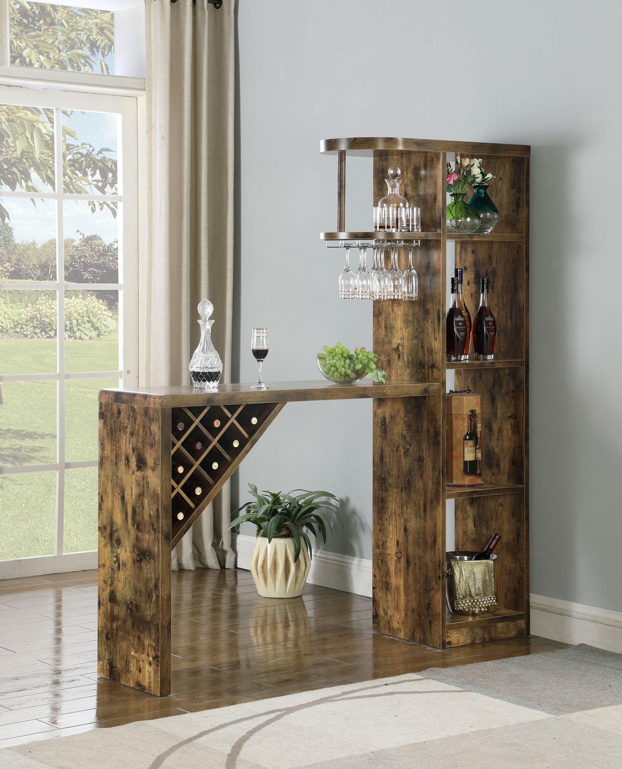 Belvedere 5-shelf Home Bar Table Wine Storage Rustic Nutmeg — view 2