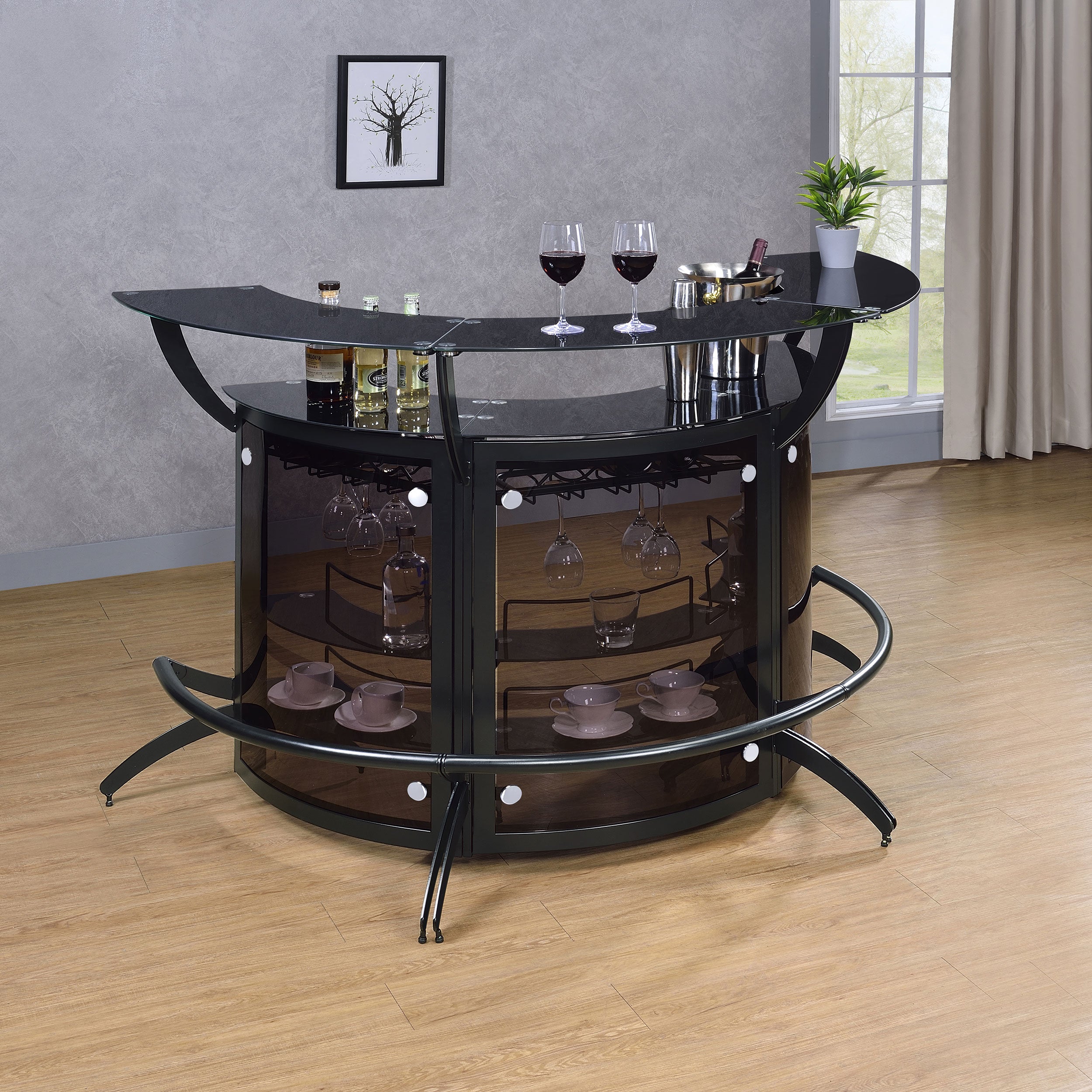 Dallas 3-piece Curved Freestanding Home Bar Cabinet Black — view 1