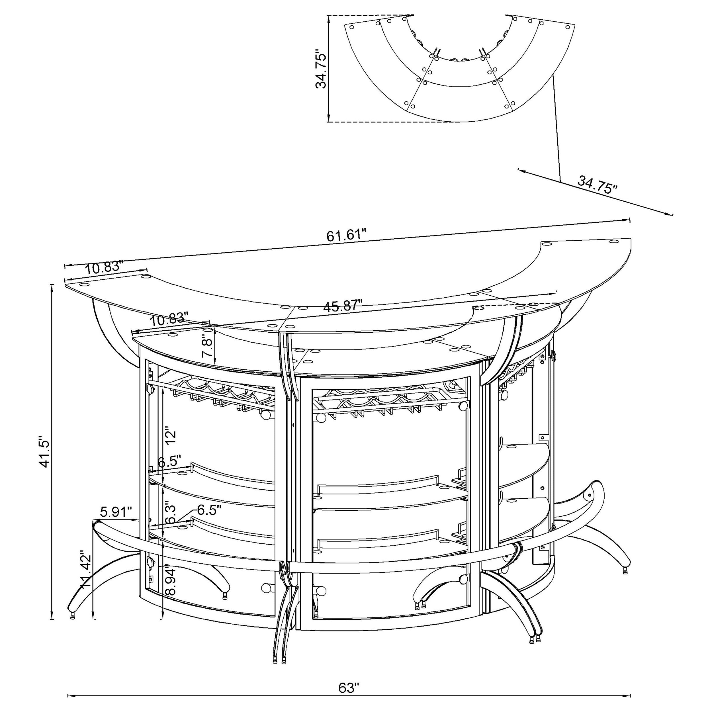 Dallas 3-piece Curved Freestanding Home Bar Cabinet Black — view 12