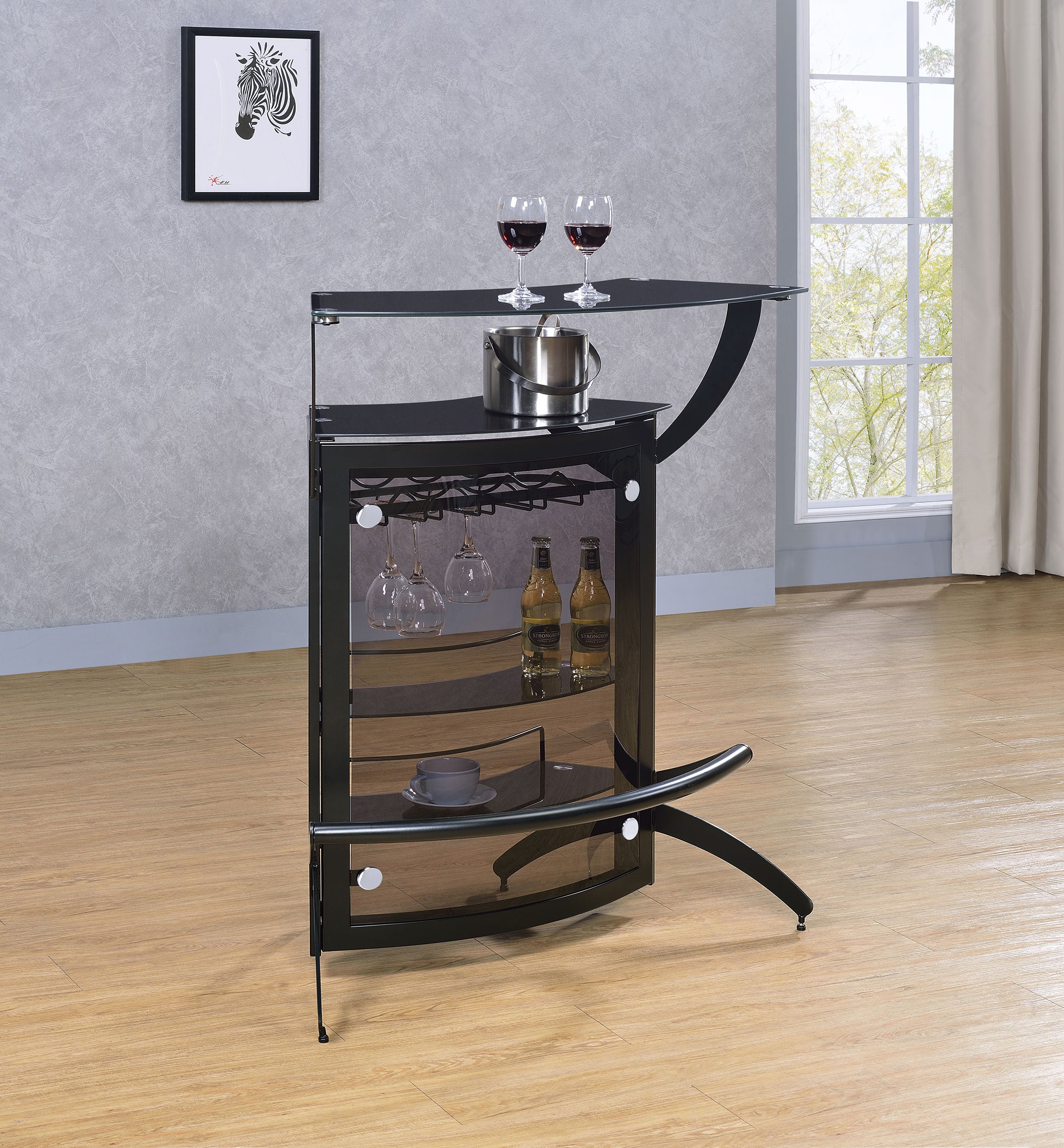 Dallas 2-shelf Curved Freestanding Home Bar Cabinet Black — view 2