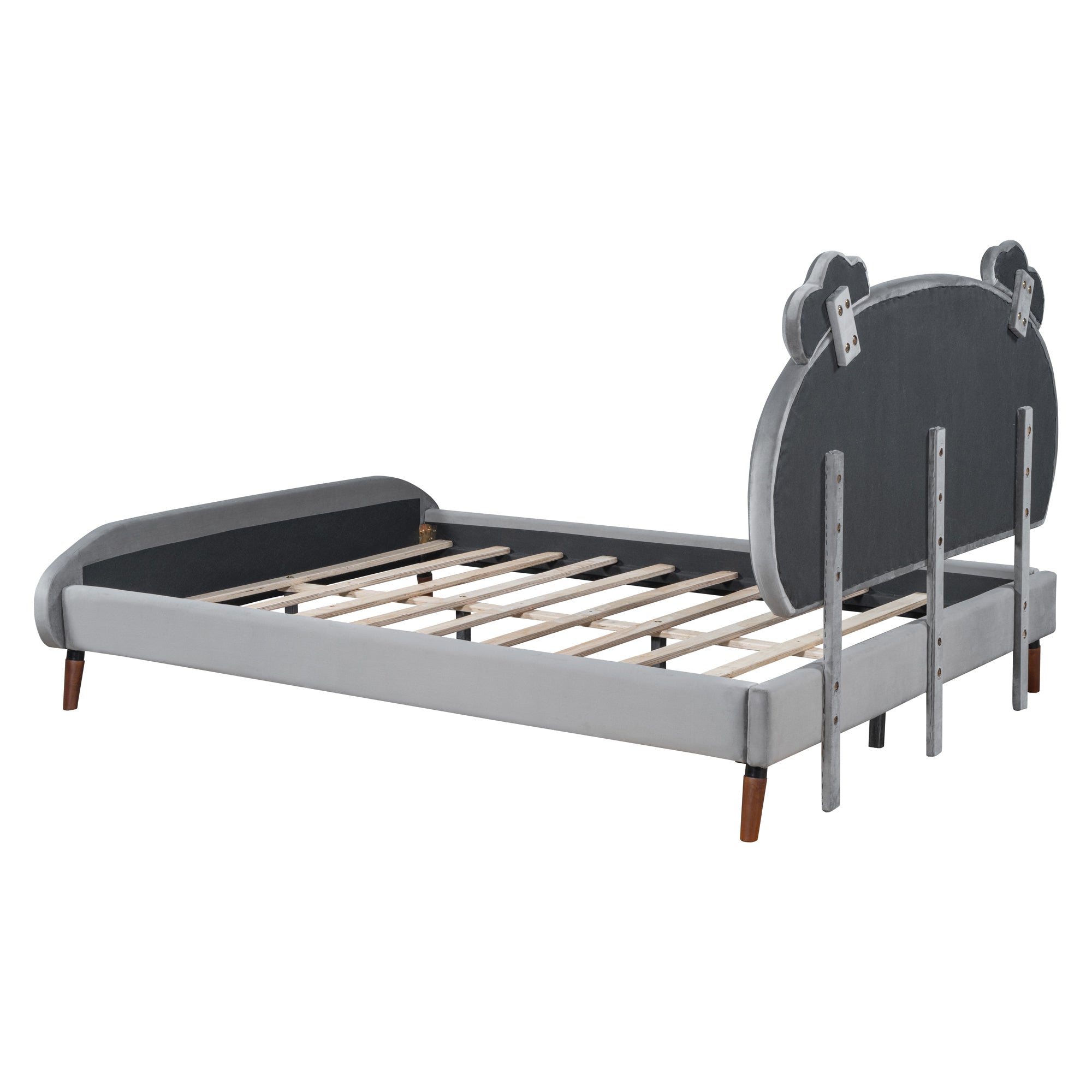 Full Size Upholstered Platform Bed with Koala-Shaped Headboard, Gray - Atlantic Fine Furniture Melbourne FL
