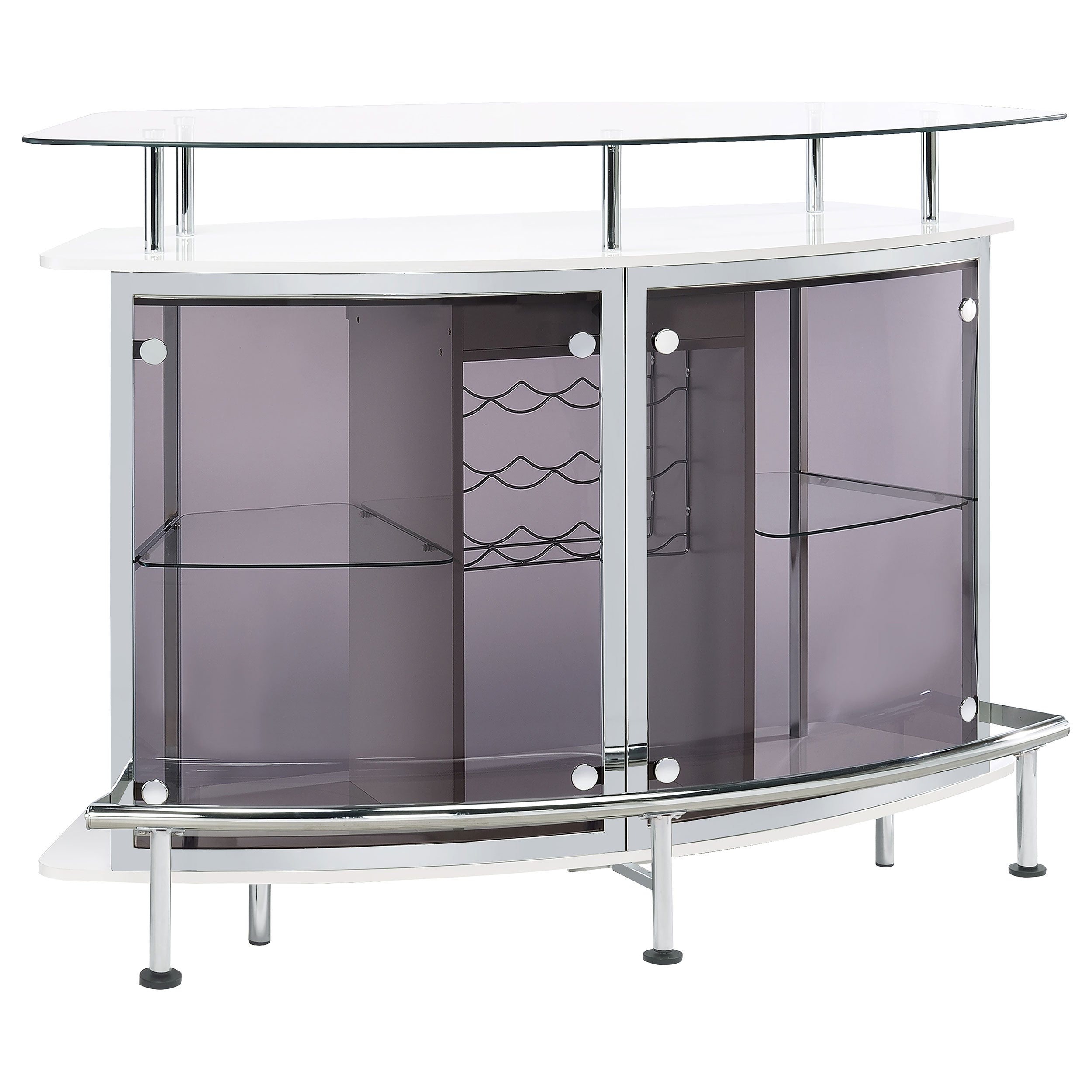 Gideon Curved Glass Top Home Bar Cabinet White High Gloss — view 1