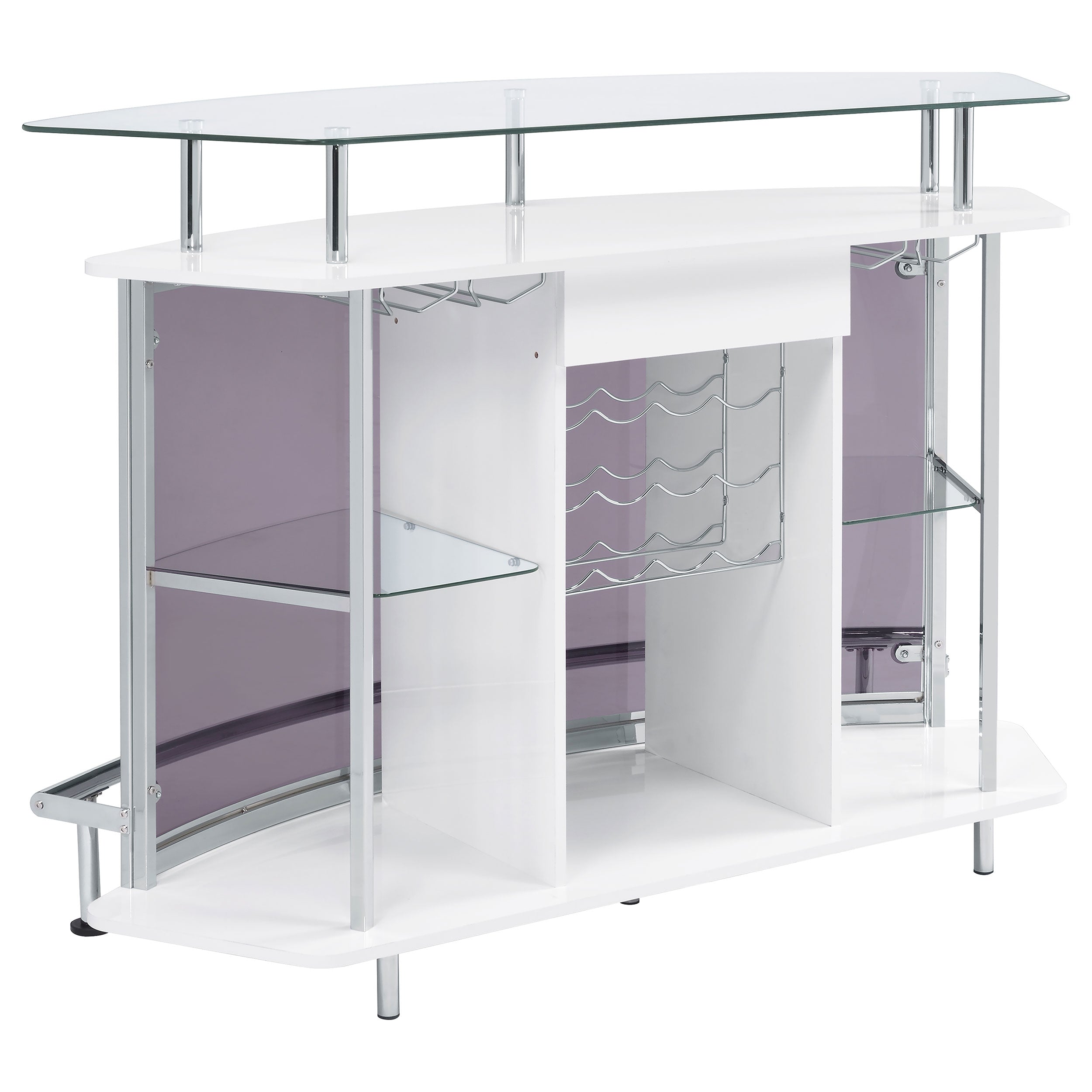 Gideon Curved Glass Top Home Bar Cabinet White High Gloss — view 5