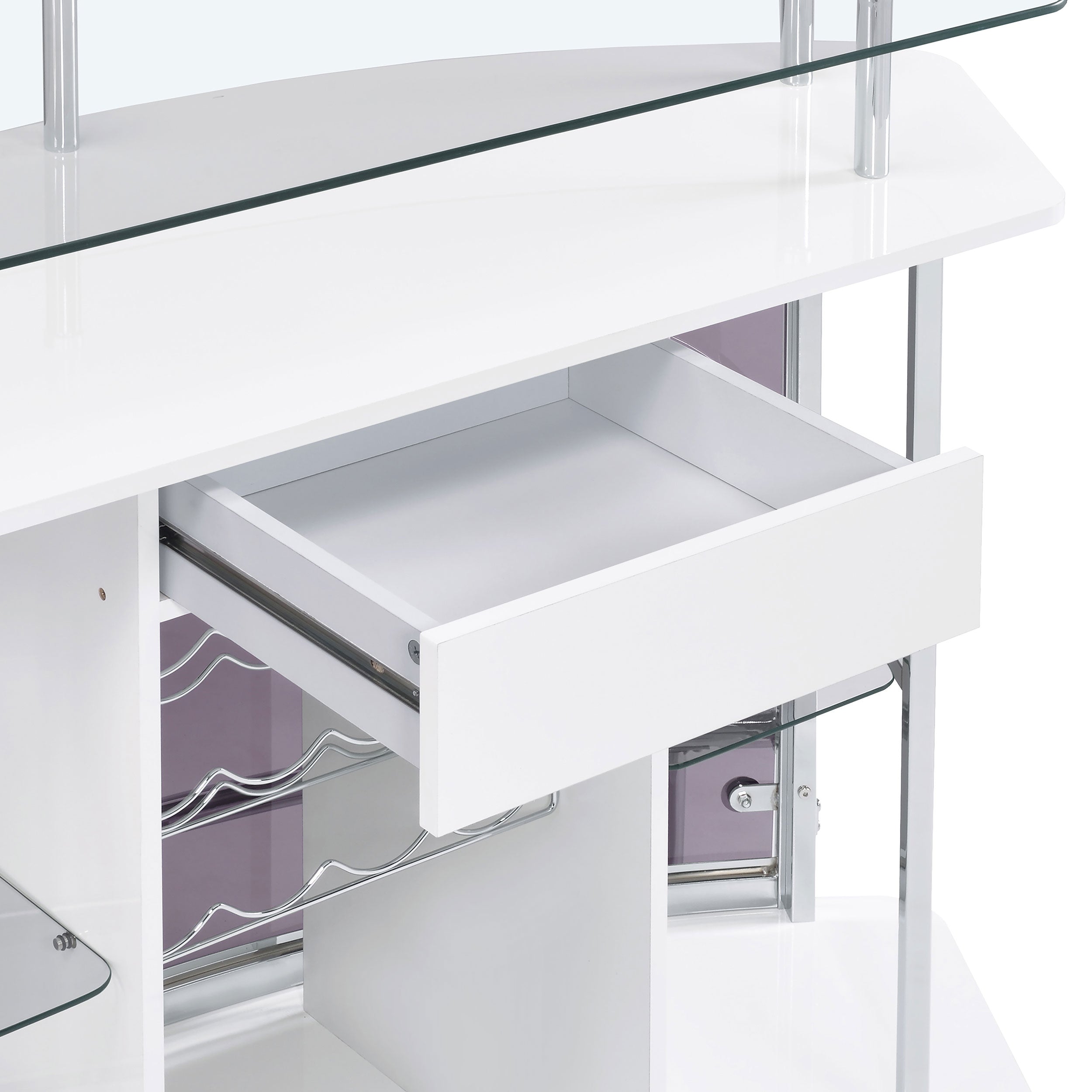 Gideon Curved Glass Top Home Bar Cabinet White High Gloss — view 7