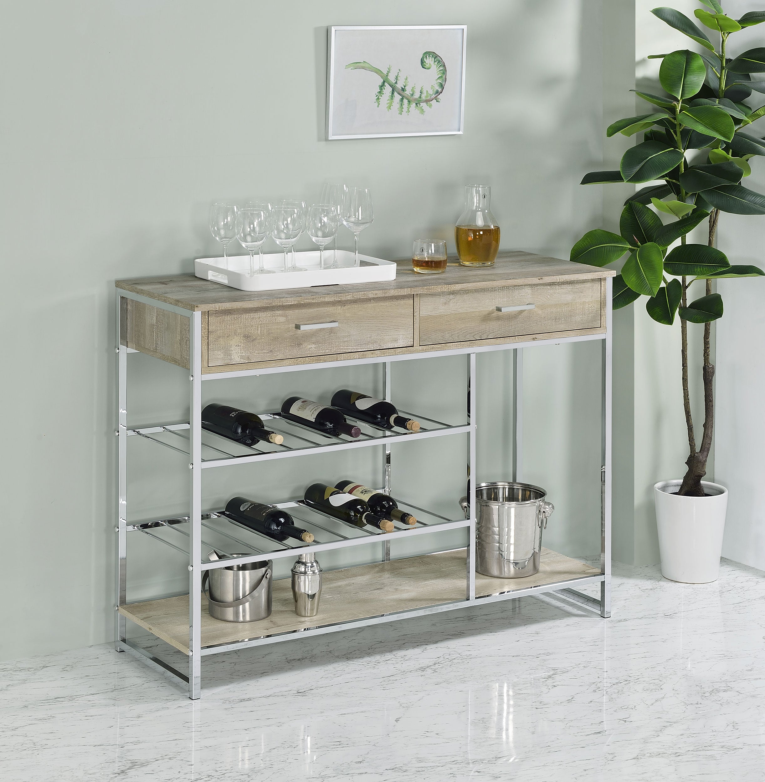 Melrose 2-drawer Home Bar Storage with Wine Rack Grey — view 2