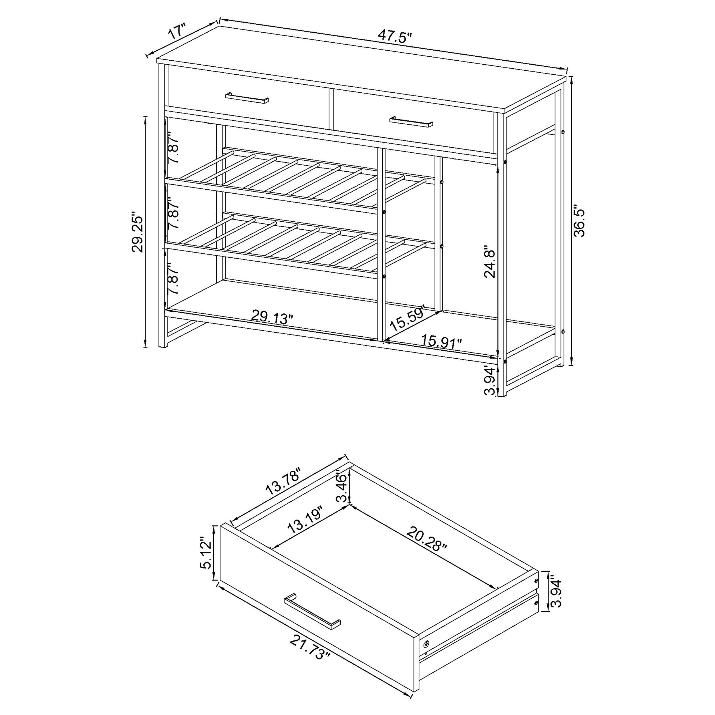 Melrose 2-drawer Home Bar Storage with Wine Rack Grey — view 11
