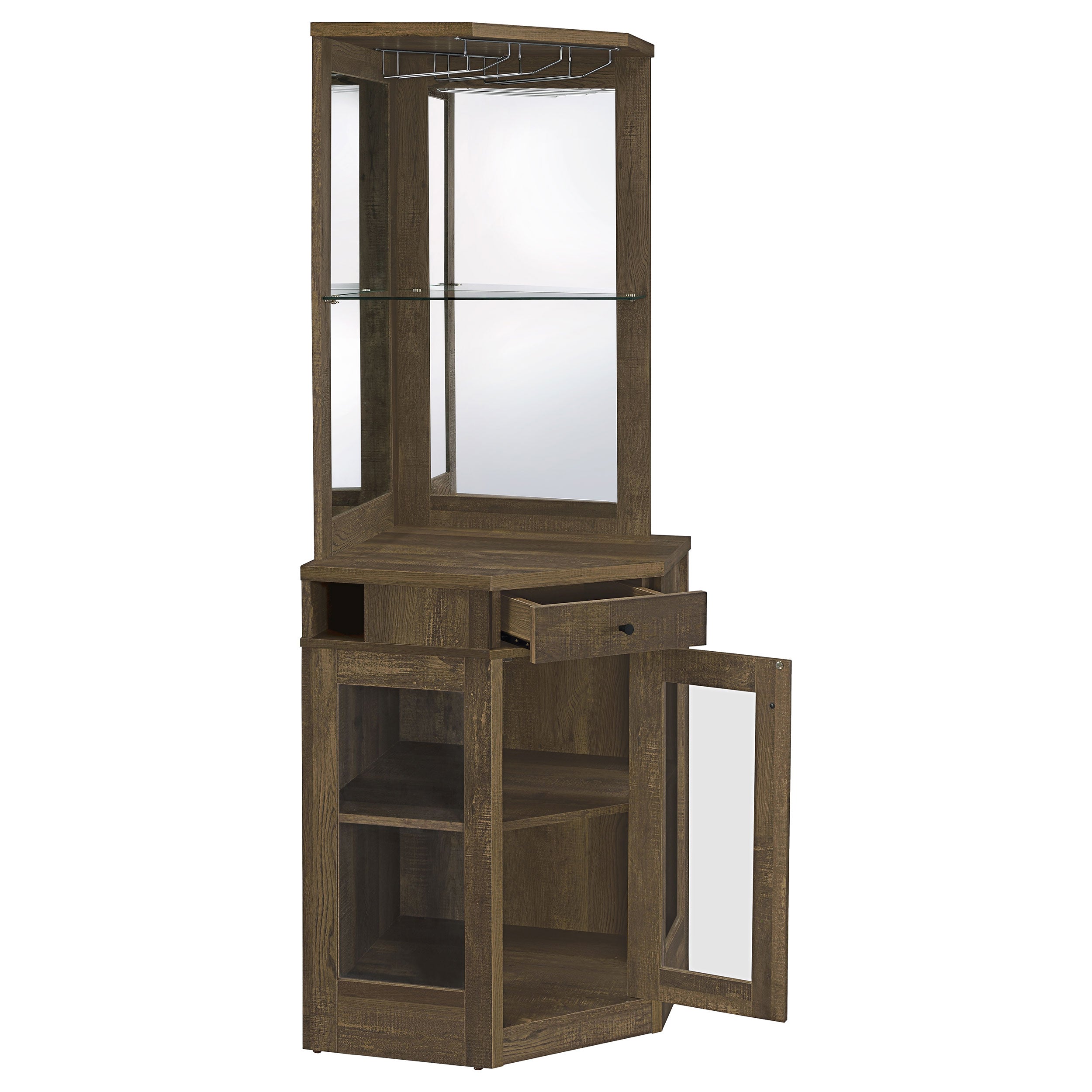 Alviso 1-drawer Corner Home Bar Wine Cabinet Rustic Oak — view 3