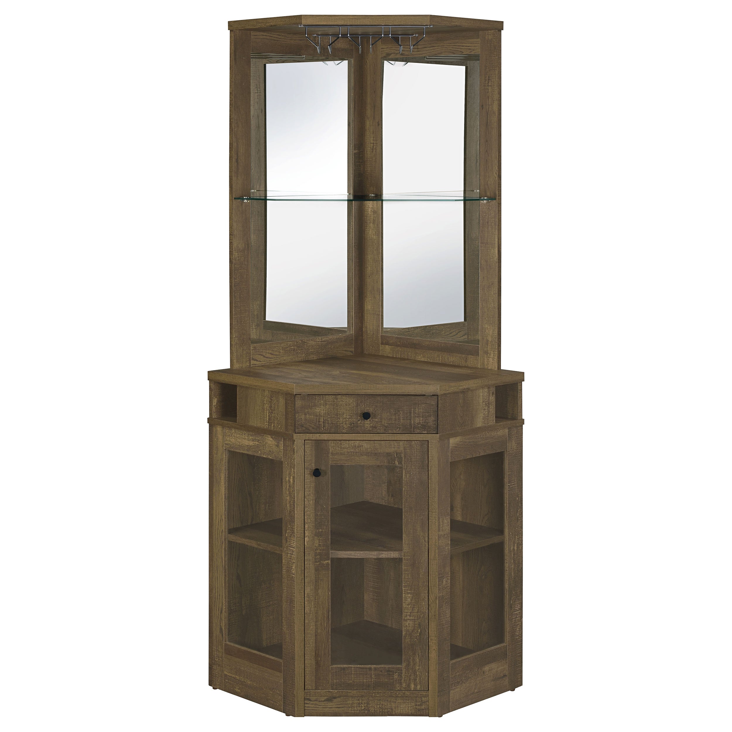 Alviso 1-drawer Corner Home Bar Wine Cabinet Rustic Oak — view 4