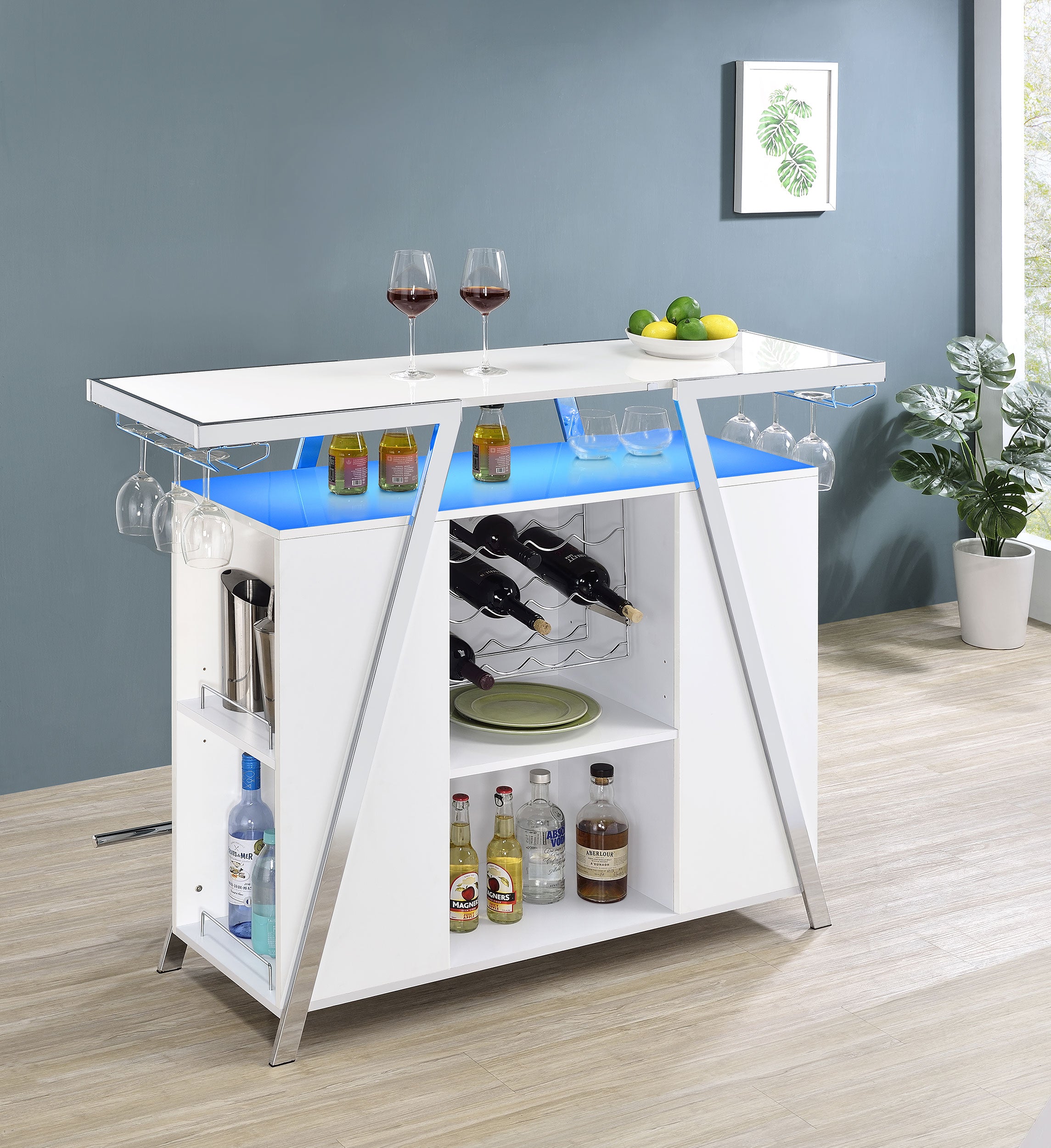 Araceli Freestanding LED Home Bar Cabinet White High Gloss — view 6