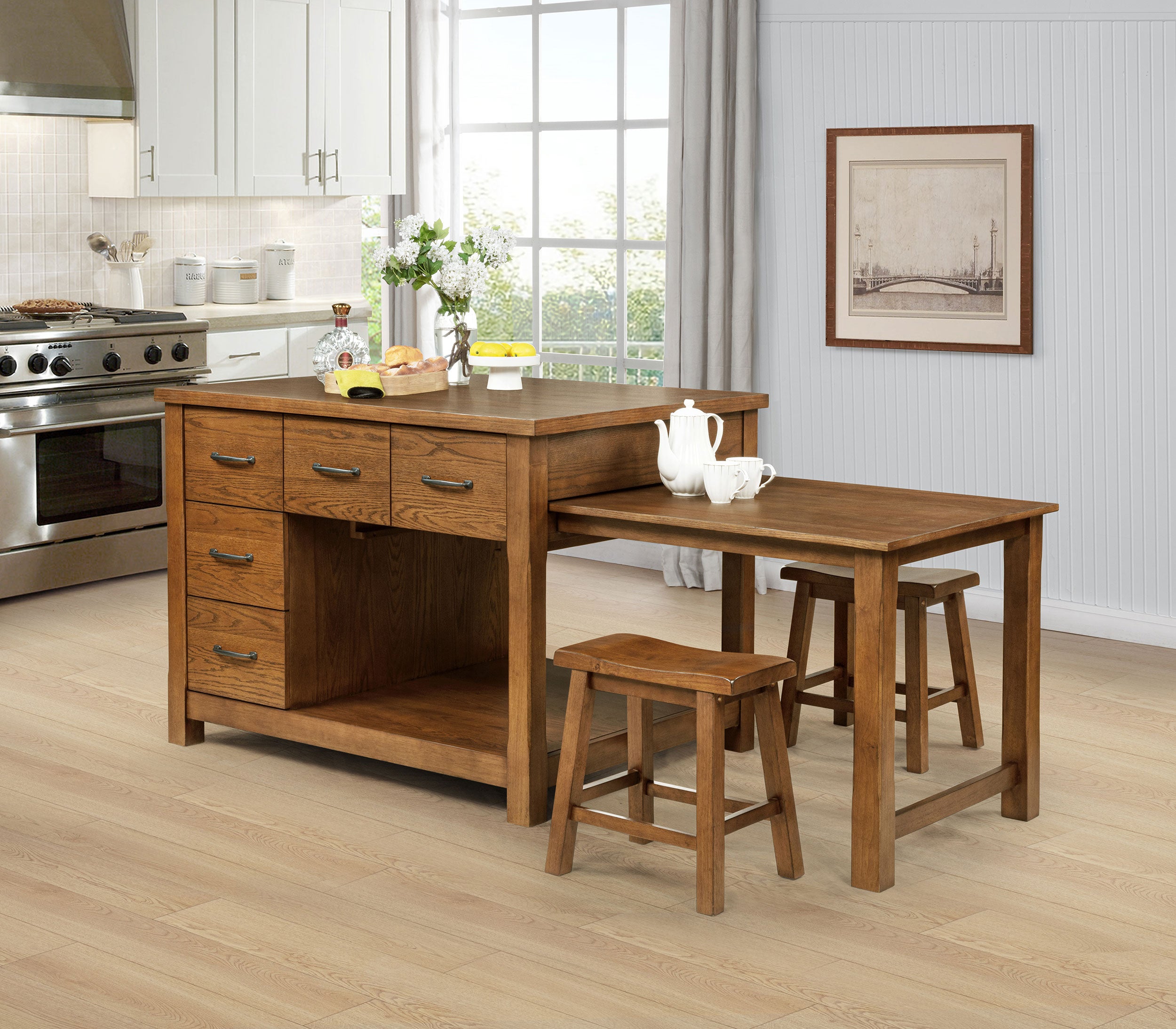Mayfair 3-piece Kitchen Island with Extension Table Dark Oak — view 2