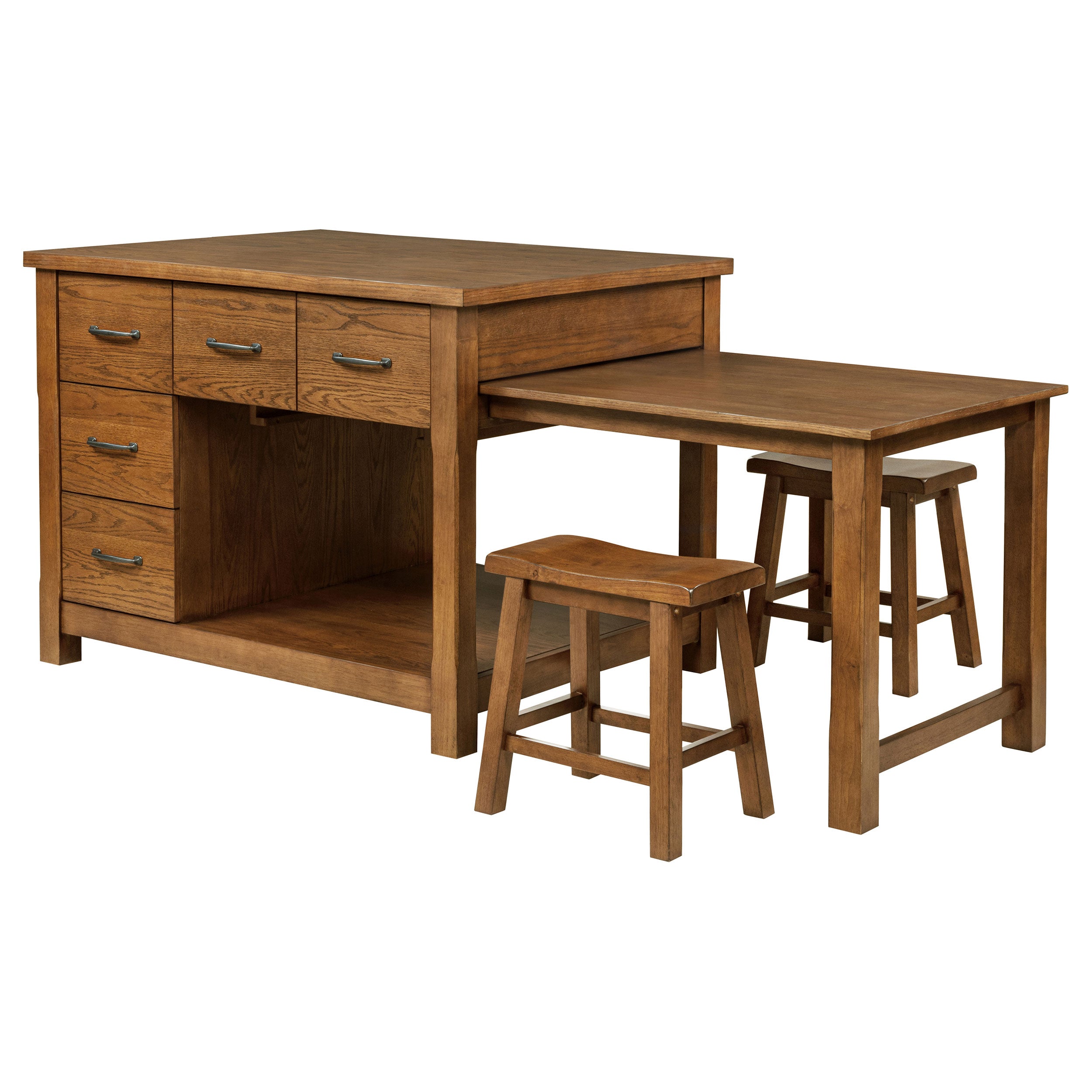 Mayfair 3-piece Kitchen Island with Extension Table Dark Oak — view 1