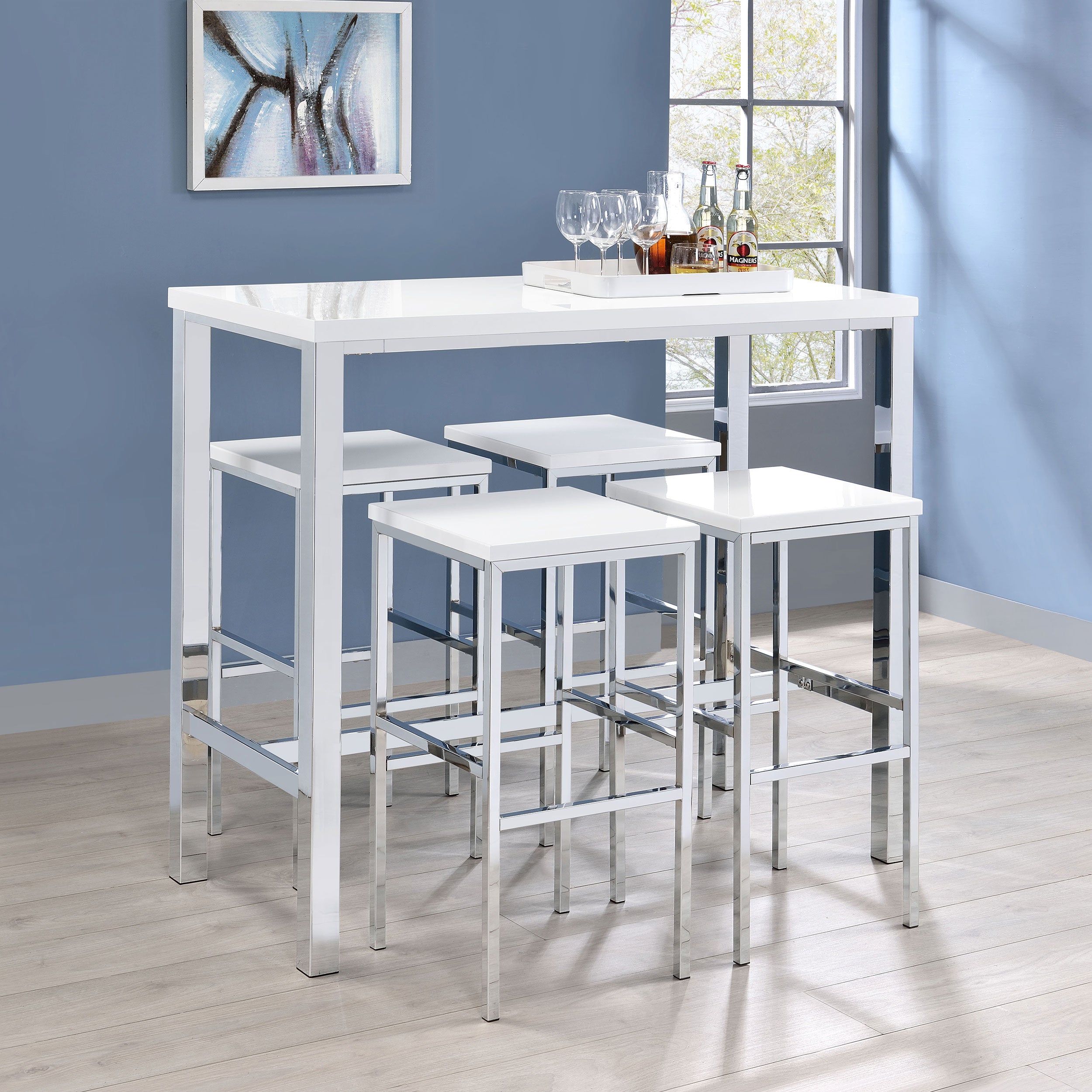 Natividad 5-piece Pub Height Bar Table Set White High Gloss — view 1