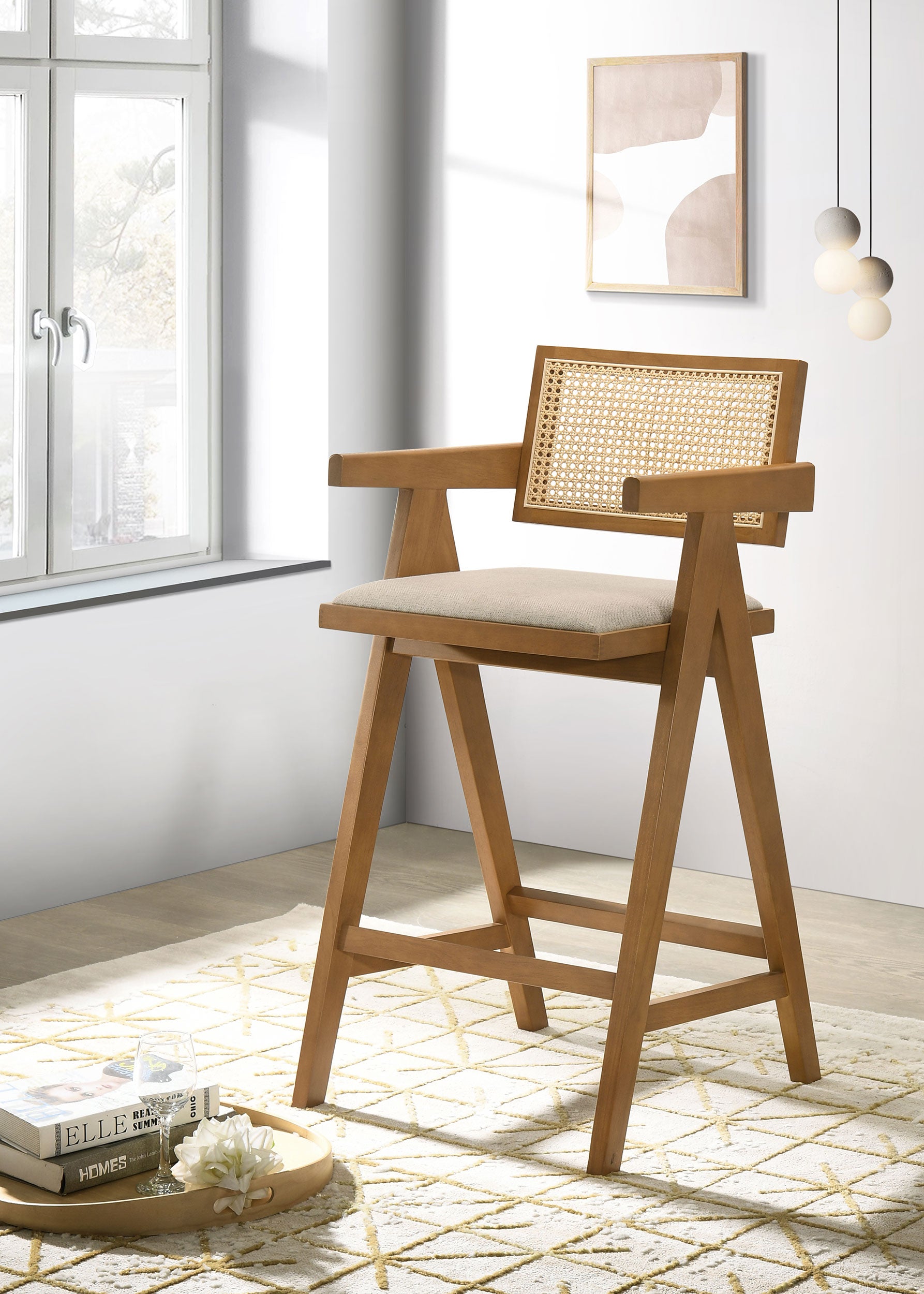 Kane Woven Rattan Wood Bar Chair Light Walnut (Set of 2) — view 2