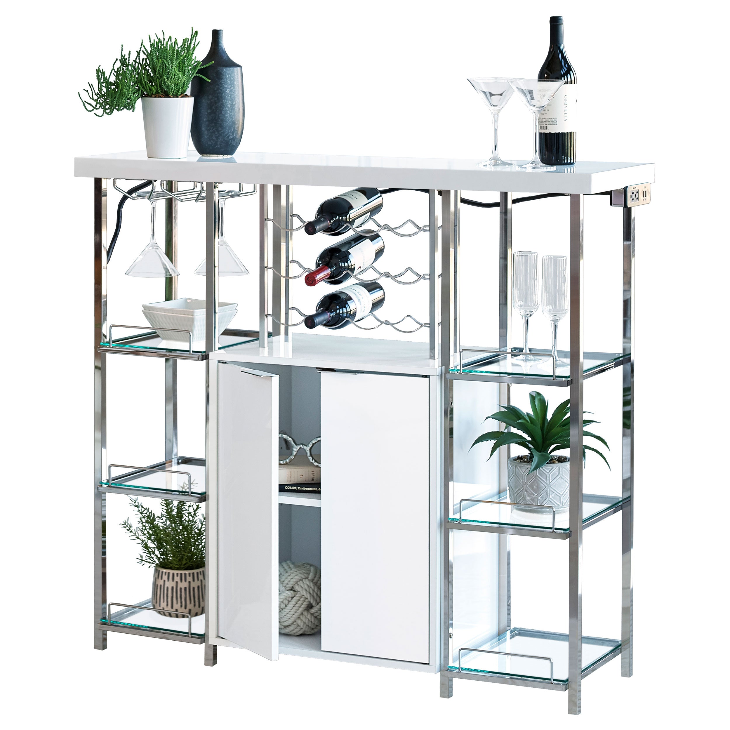 Gallimore 2-door Bar Cabinet Wine Storage White High Gloss — view 1