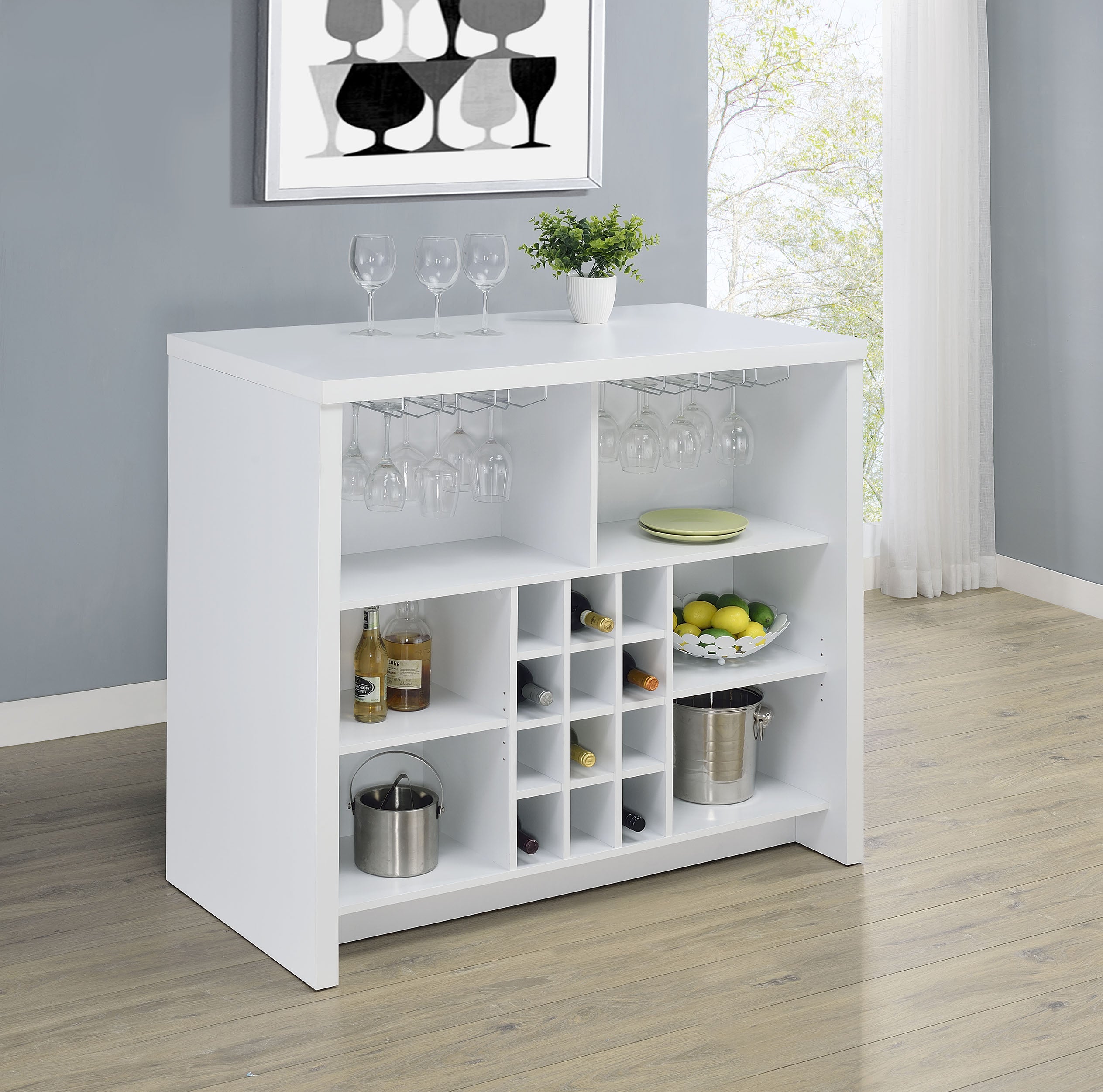Topanga Engineered Wood Freestanding Home Bar White — view 3