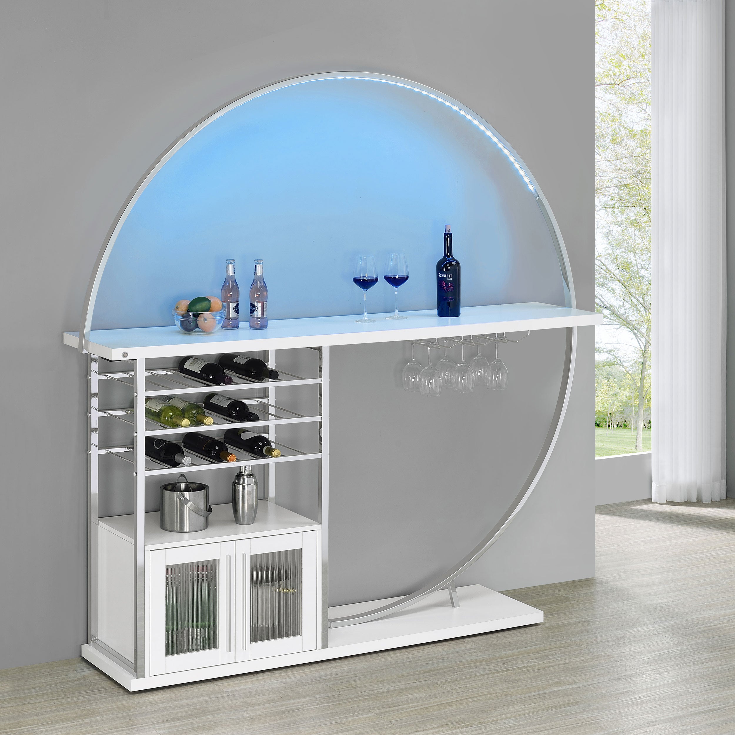 Risley 2-door Circular LED Wine Cabinet White High Gloss — view 3
