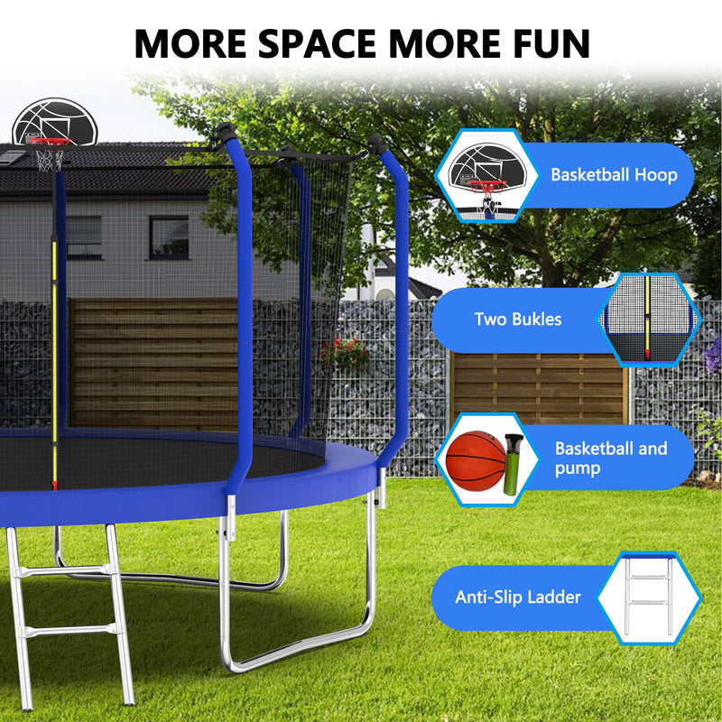 Trampoline With Basketball Hoop, Astm Approved Reinforced Type Outdoor Trampoline With Enclosure Net