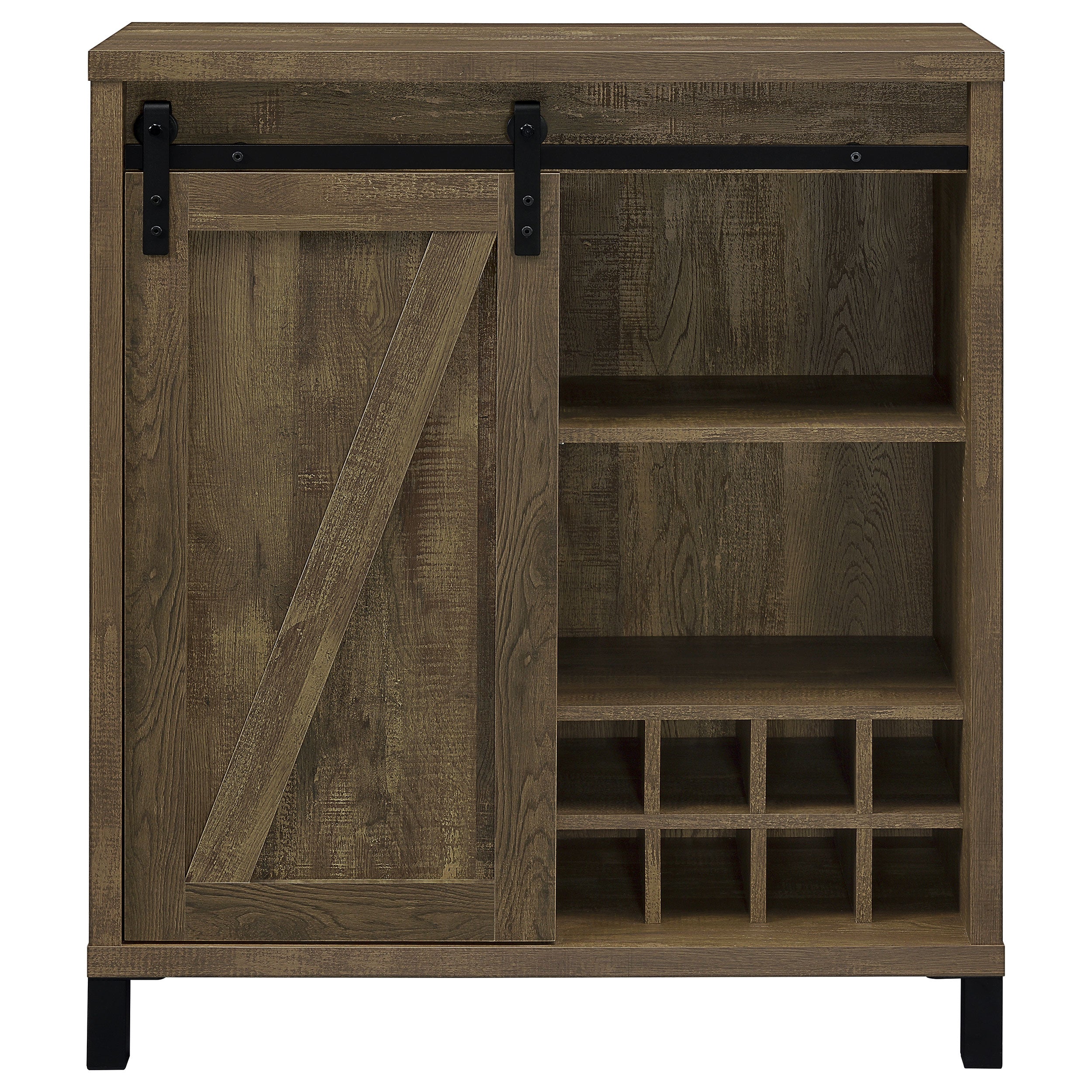 Arlington Sliding Door Home Bar Wine Cabinet Rustic Oak — view 3
