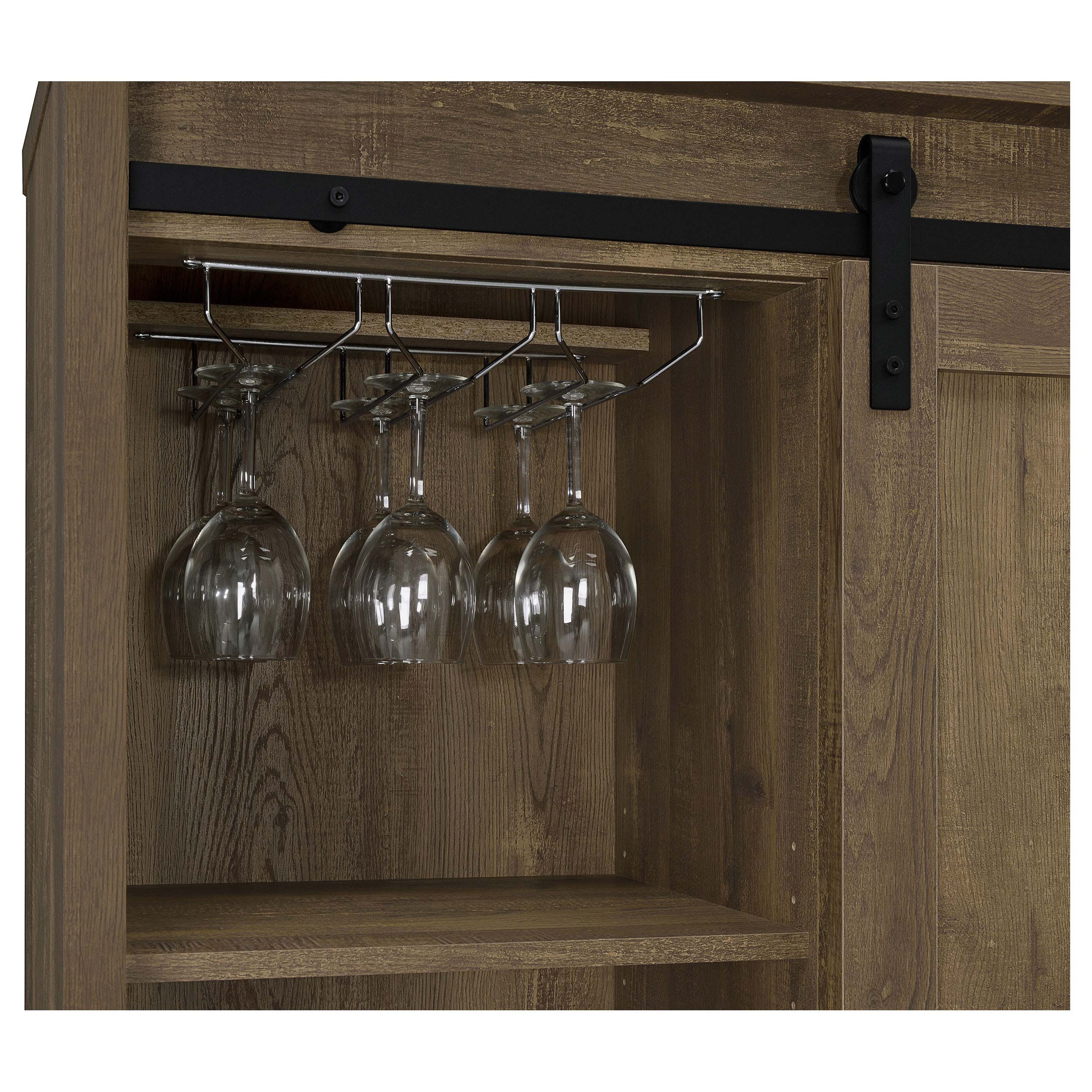 Arlington Sliding Door Home Bar Wine Cabinet Rustic Oak — view 7