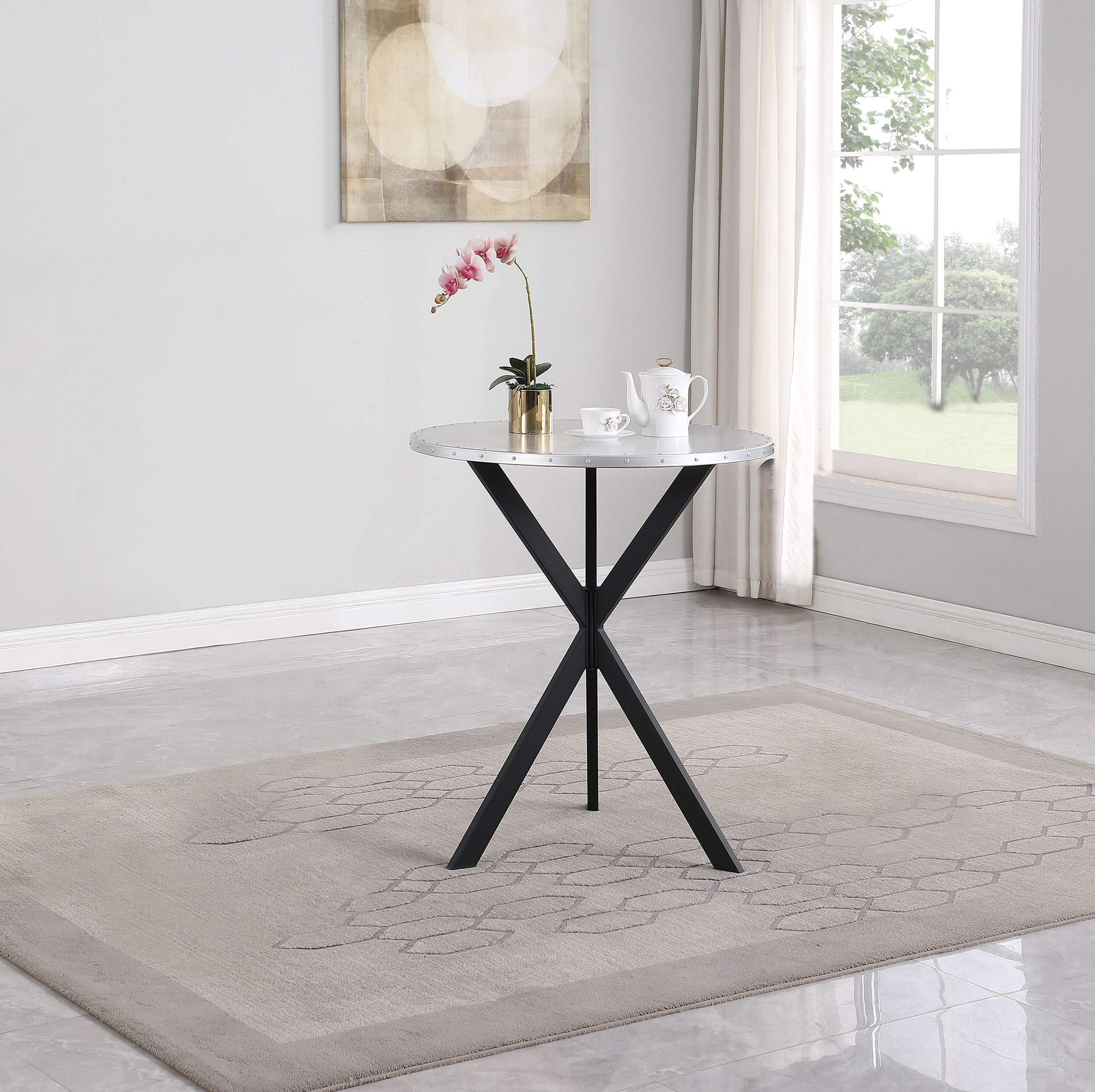 Kenzo Round 32-inch Galvanized Steel Bistro Bar Table Silver — view 2