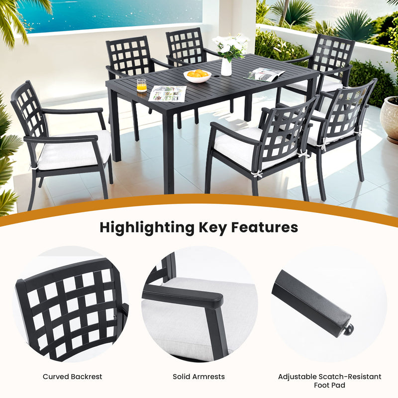 Modern Classic Cast Outdoor Patio Dining Chairs, Ergonomic Lattice Backrest Design, Sunbrella Cushion, Weather Resistant And Durable (Set of 2) - Ember Black