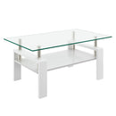 Modern Rectangular Coffee Table With Tempered Transparent Glass Top And Storage Shelf