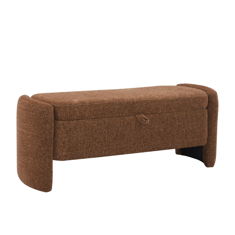 Oval Ottoman Storage Bench Chenille Bench With Large Storage Space For The Living Room, Entryway And Bedroom