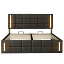 Queen Size Upholstered Bed with LED Lights,Hydraulic Storage System and USB Charging Station,Black