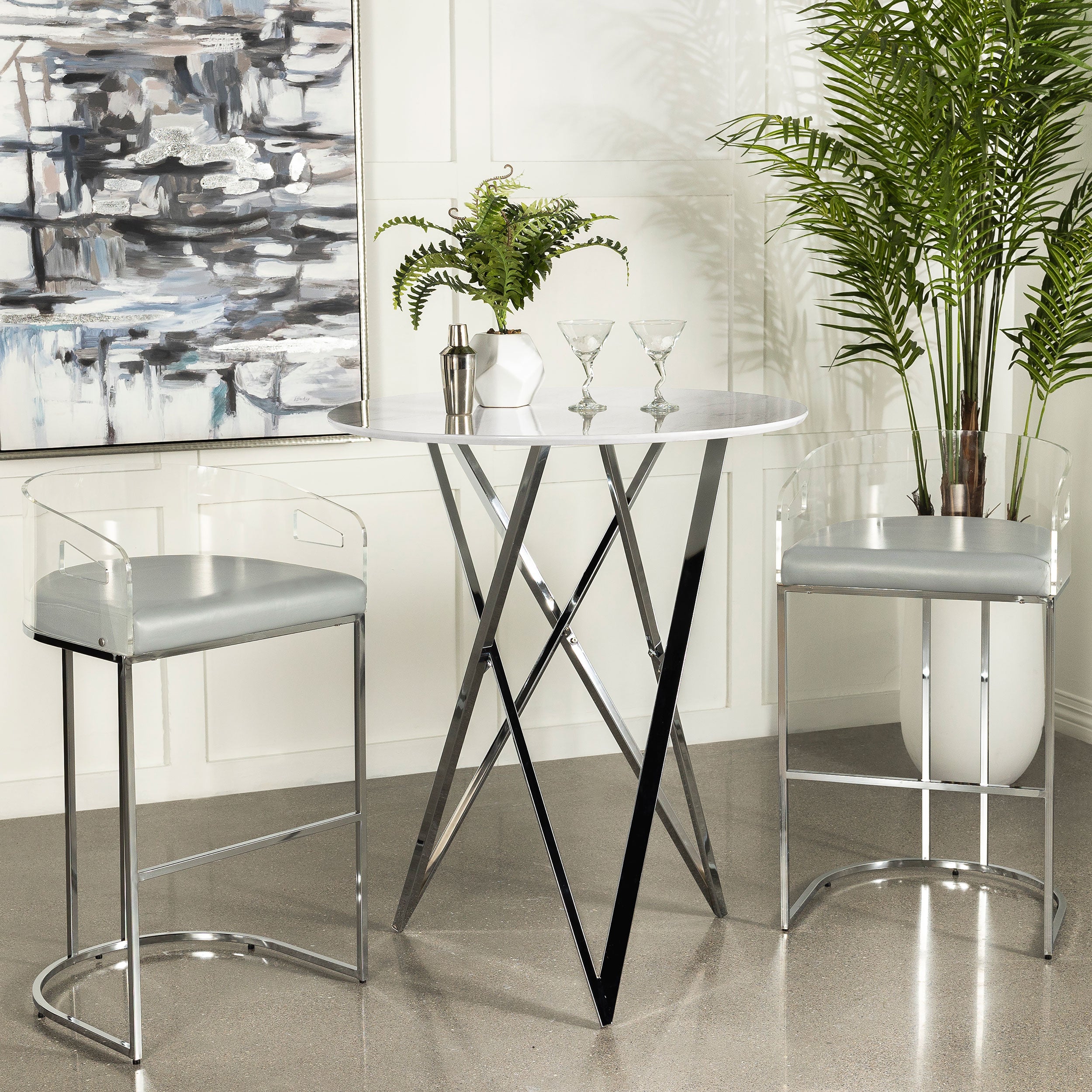 Bexter Round 35-inch Faux Marble Bistro Bar Table Chrome — view 8