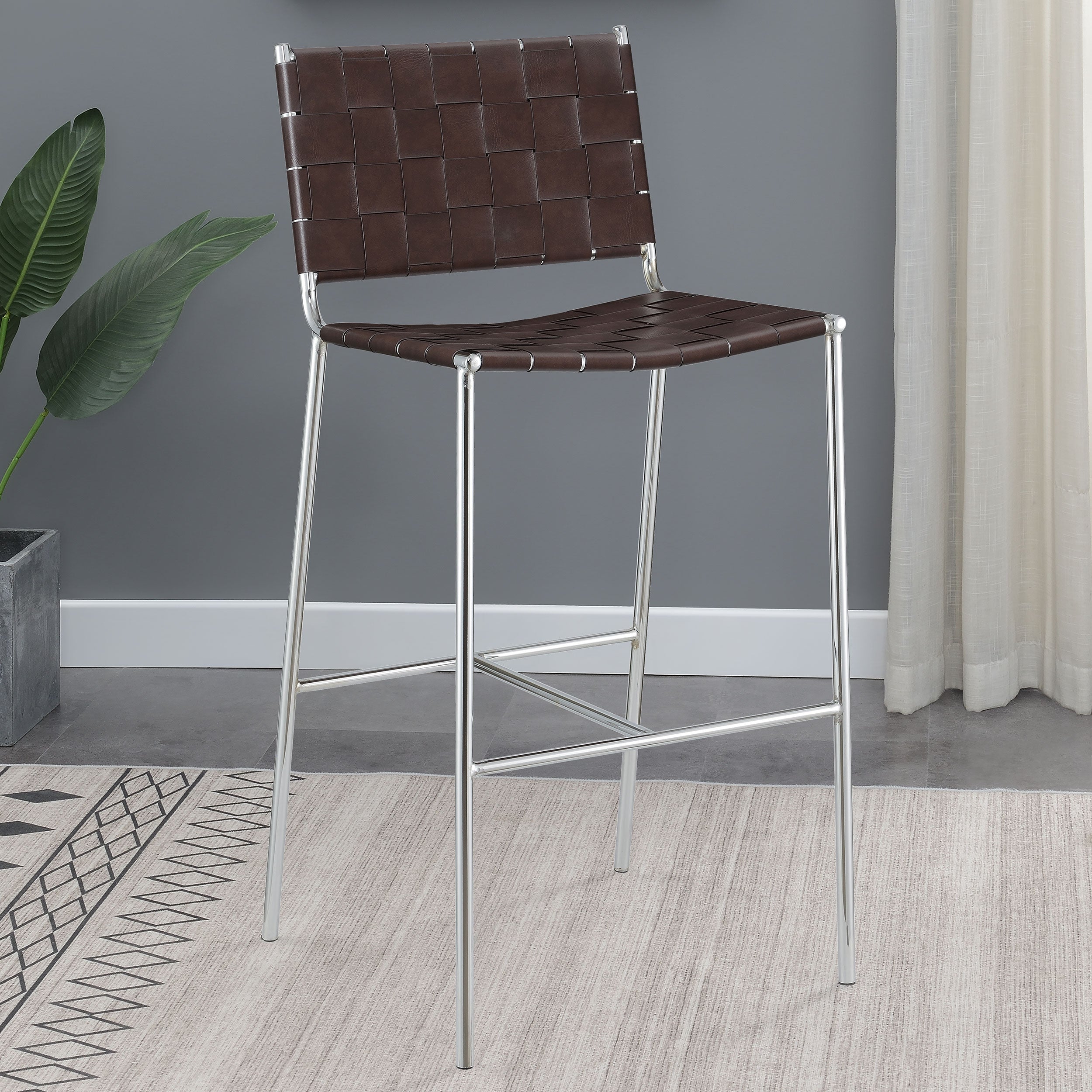 Adelaide Upholstered Pub Height Bar Stool Brown and Chrome — view 2