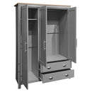 3 Door Storage Wardrobe With Cabinets And 2 Hanging Rods - Gray