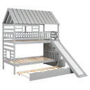 House Bunk Bed With Trundle, Storage Staircase, Roof And Window Design