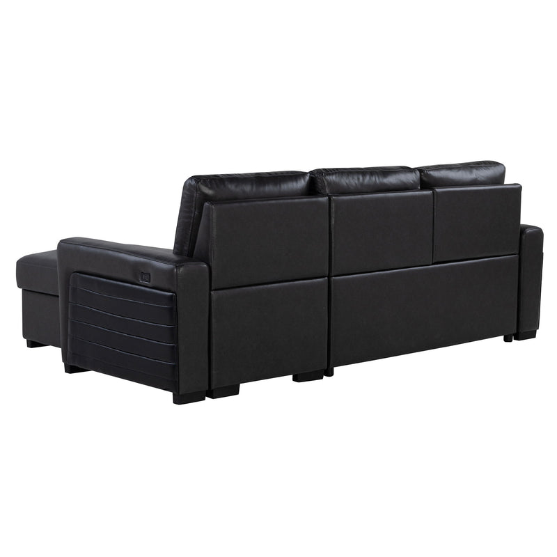 Montero - Sofa With Pull Out Bed, Drop Down Table, USB And Cup Holders, Storage Chaise - Charcoal Black
