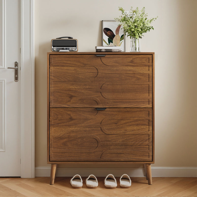 Medieval - Independent Shoe Cabinet With 2 Flip Drawers - Walnut