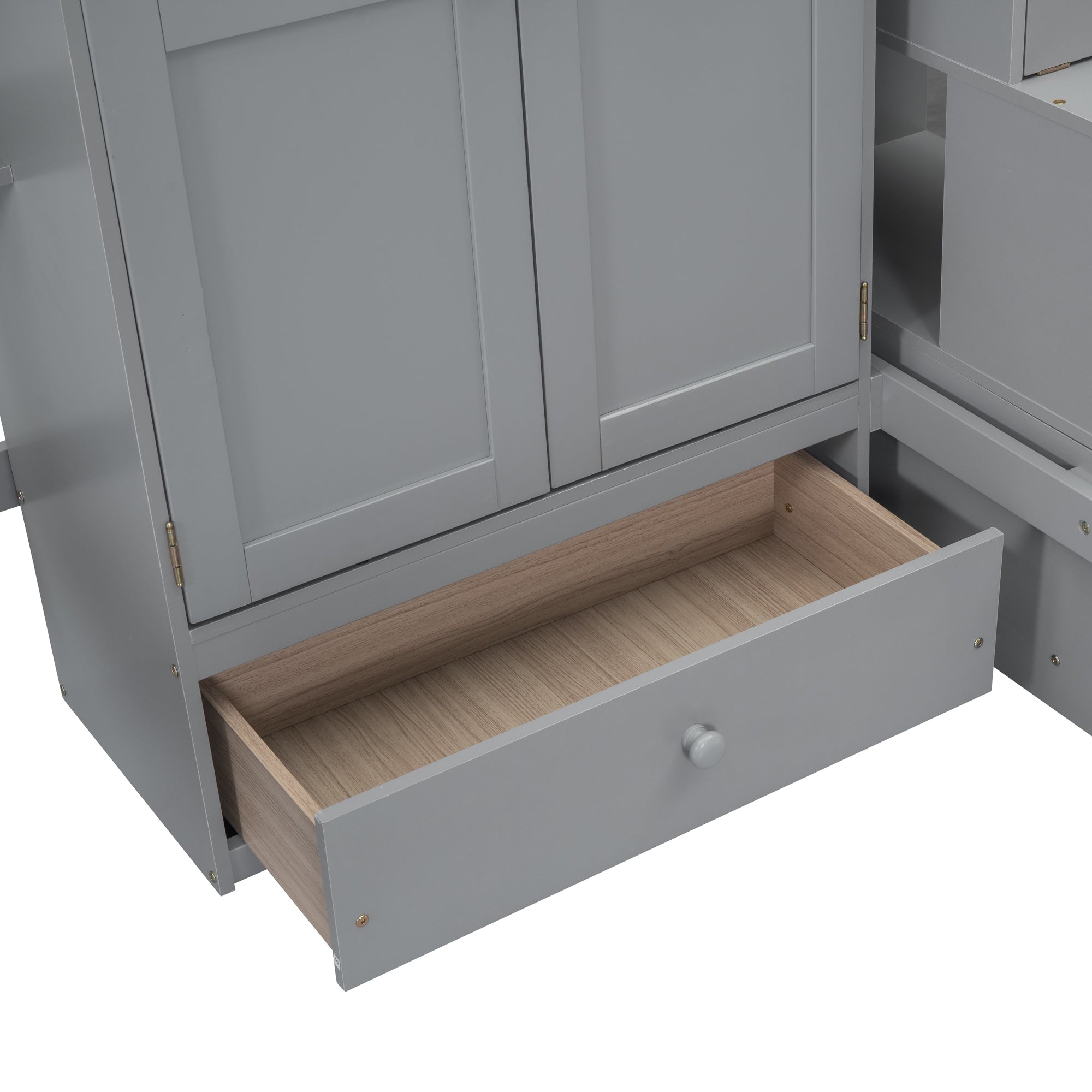 Full size Loft Bed with Bookshelf,Drawers,Desk,and Wardrobe-Gray - Atlantic Fine Furniture Melbourne FL