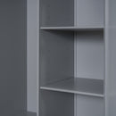 Twin size Loft Bed with Drawer, Two Wardrobes and Mirror, Gray