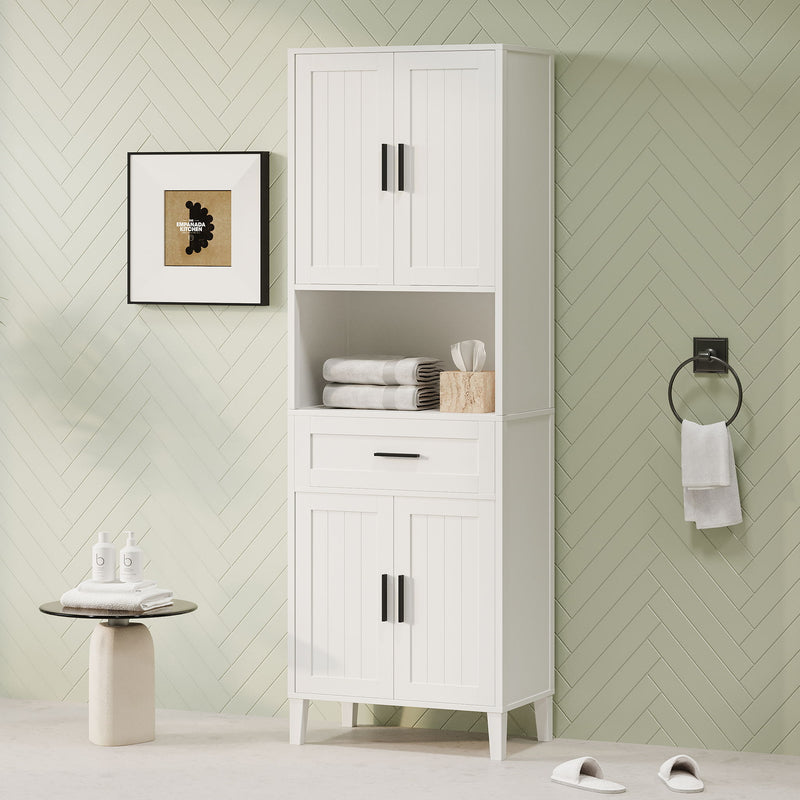 Tall Bathroom Cabinet With Drawer And Adjustable Shelves - White