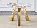 Marble Grained Stone Round Table Three - Legged Round Table With Stainless Steel Plated Legs Natural Healthy And Environmentally Friendly Round Table