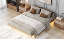 Queen Size Floating Bed with LED Lights Underneath,Modern Queen Size Low Profile Platform Bed with LED Lights,Natural