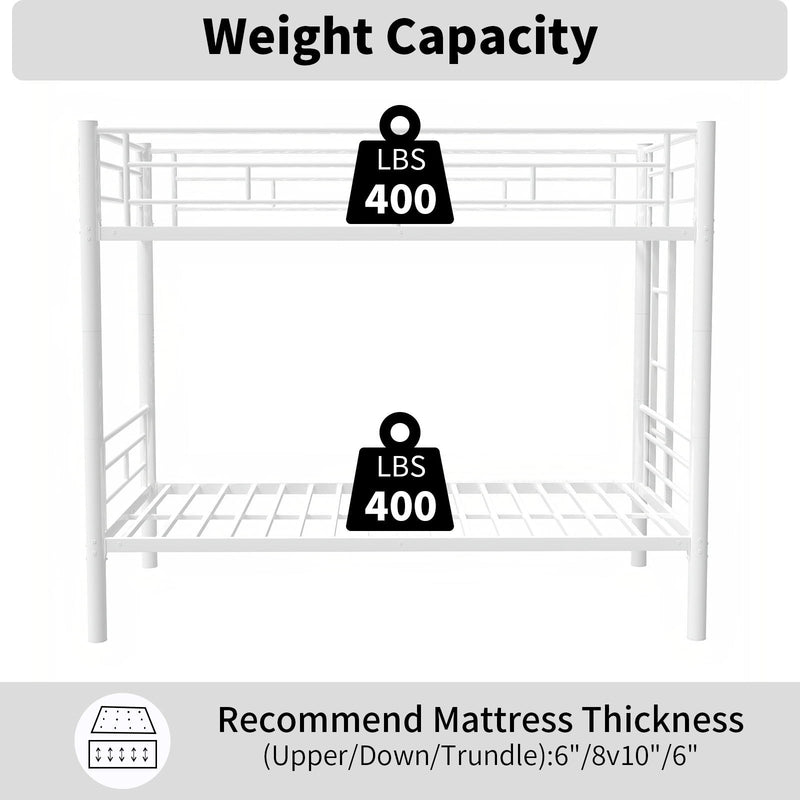 Bunk Bed For Kids, Convertible Frame With Ladders & Guardrail