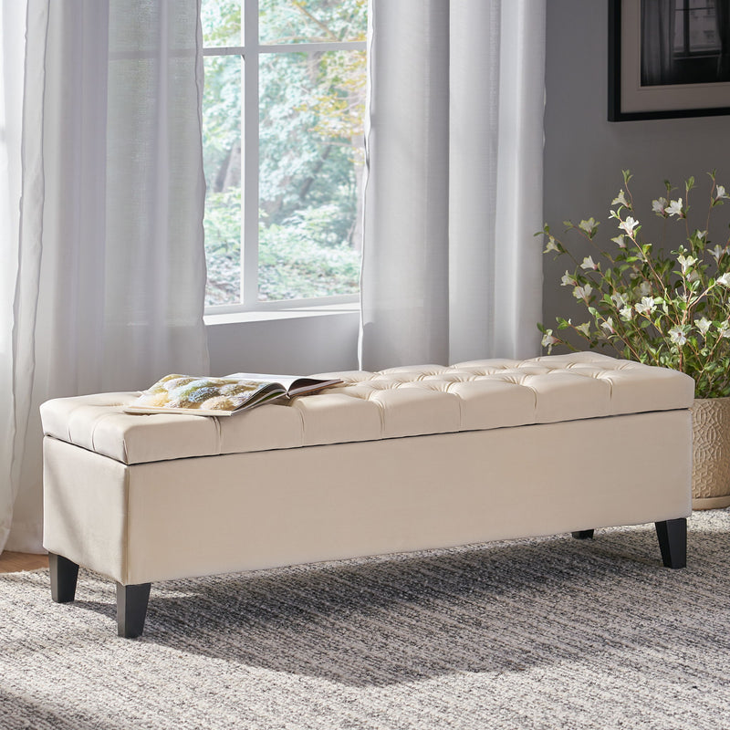 Nebulous - Upholstered Storage Ottoman With Diamond Tufting - Ivory