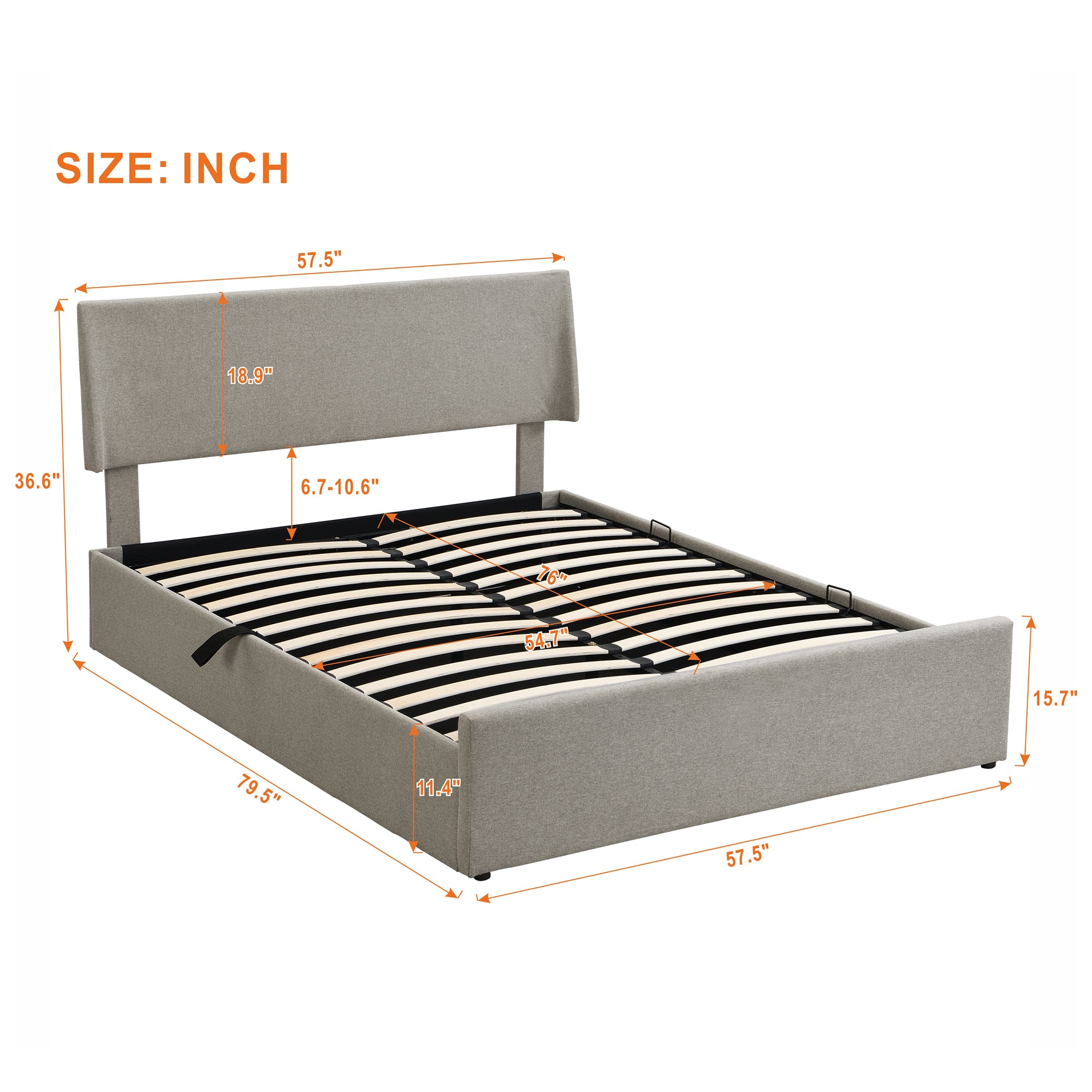 Full Size Sleigh Bed with Side-Tilt Hydraulic Storage System, Linen Upholstery, Gray - Atlantic Fine Furniture Melbourne FL