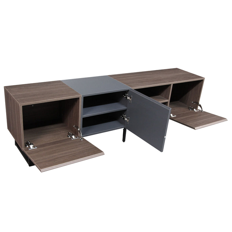 Modern TV With 3 Cabinets & Open Shelves, Color-Matching Media Console Table For Tvs Up To 80'', Entertainment Center With Drop Down Door For Living Room - Dark Brown