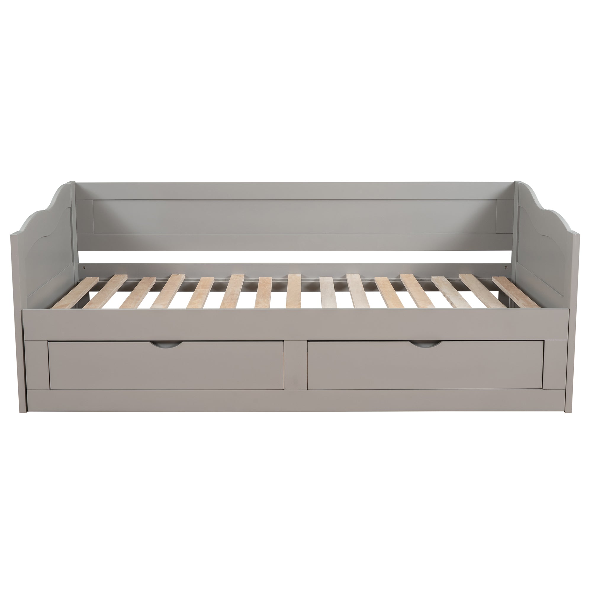 Wooden Daybed with Trundle Bed and Two Storage Drawers , Extendable Bed Daybed,Sofa Bed with Two Drawers, Gray - Atlantic Fine Furniture Melbourne FL