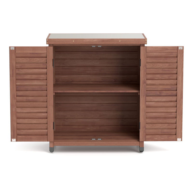 Potting Bench With Storage Cabinet And Metal Table Top For Outdoor
