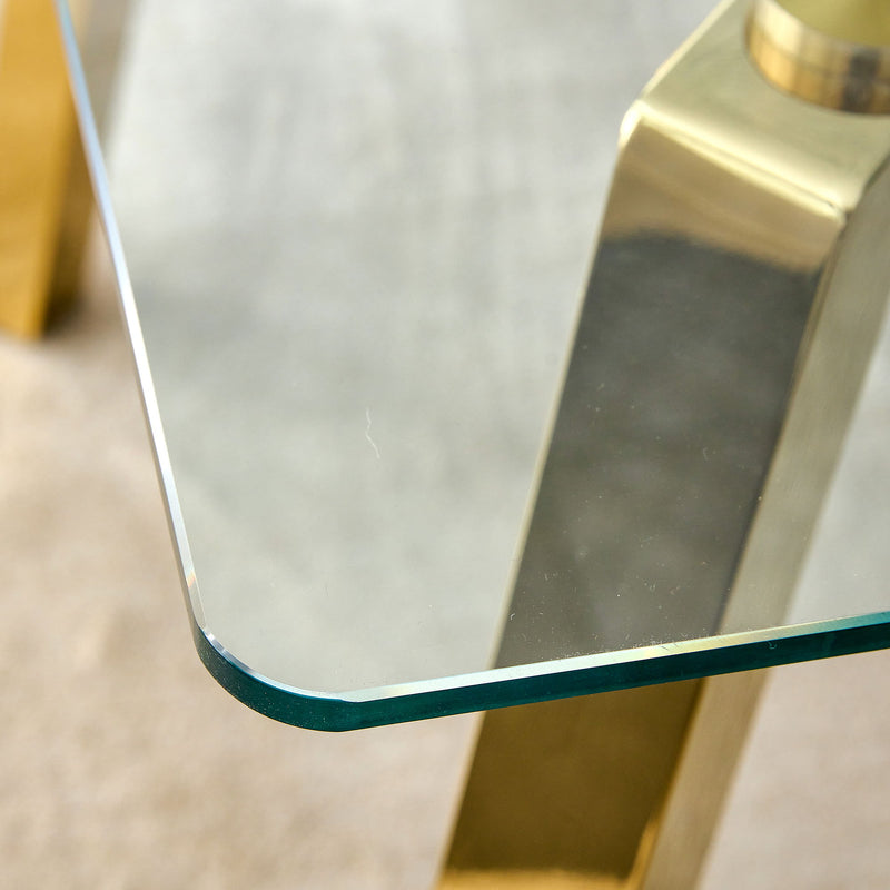 Minimalist Rectangular Dining Table With Transparent Glass Top And Metal Legs